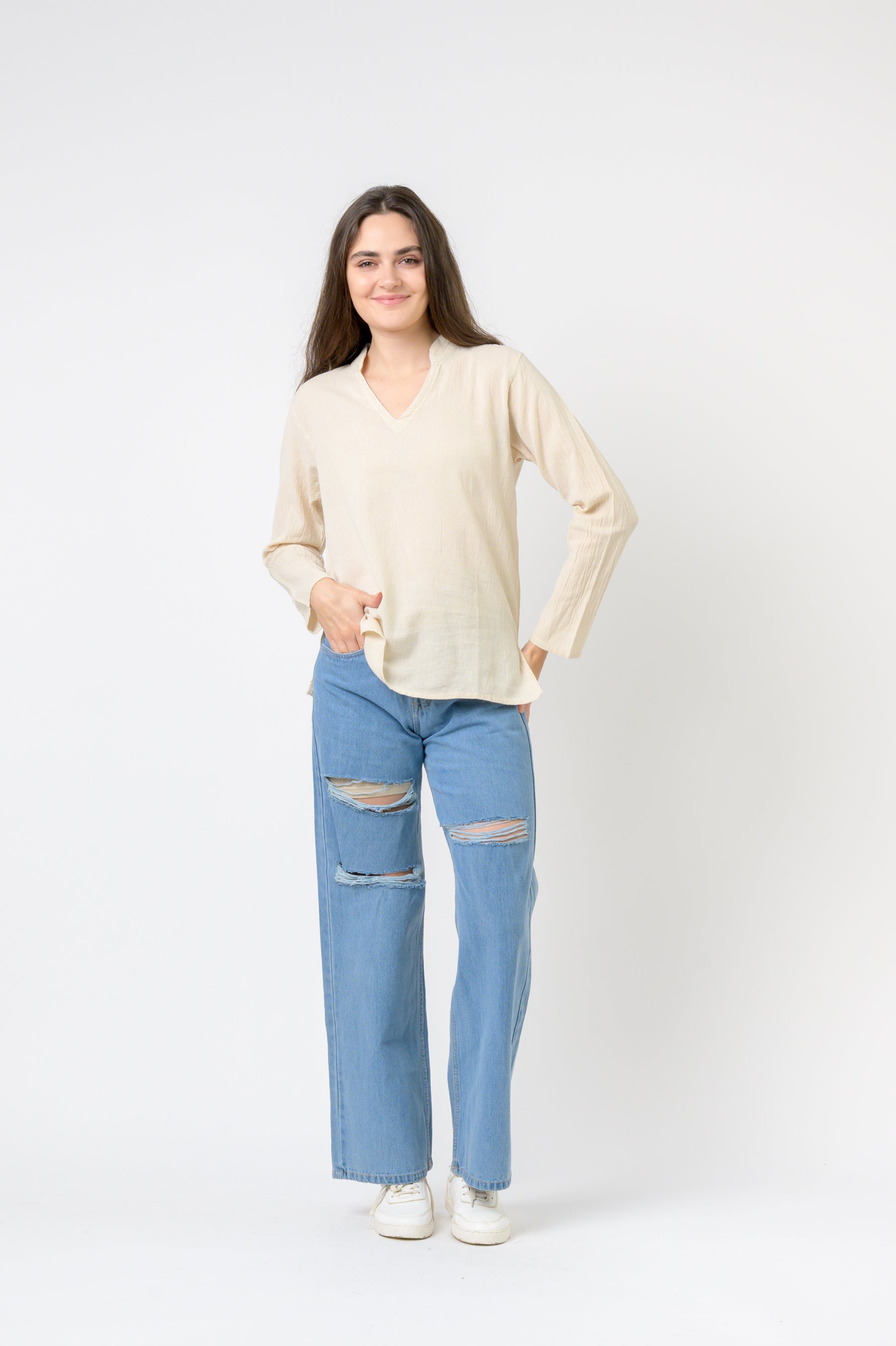 Rhea Solid Long Sleeve Top