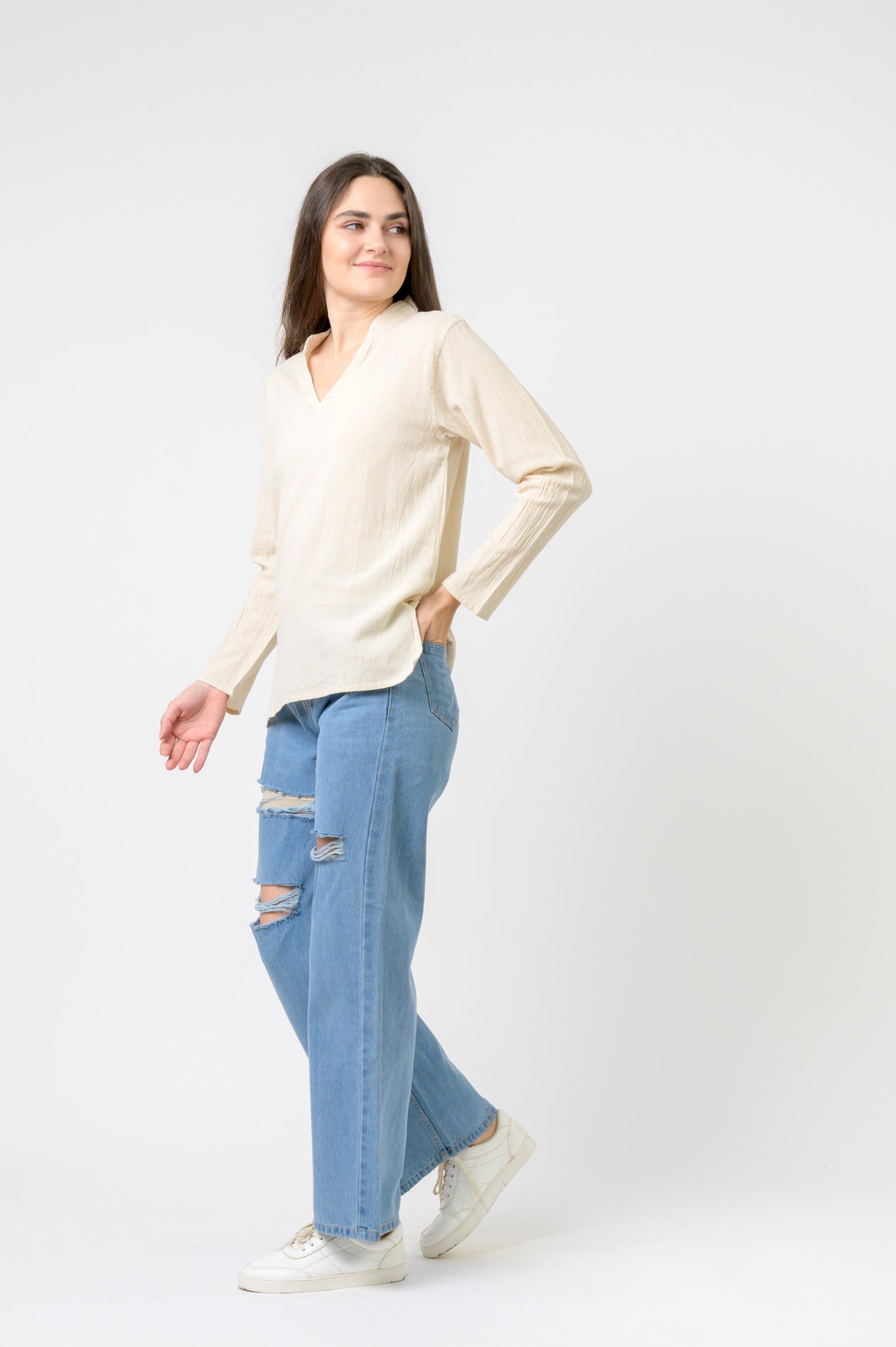 Rhea Solid Long Sleeve Top