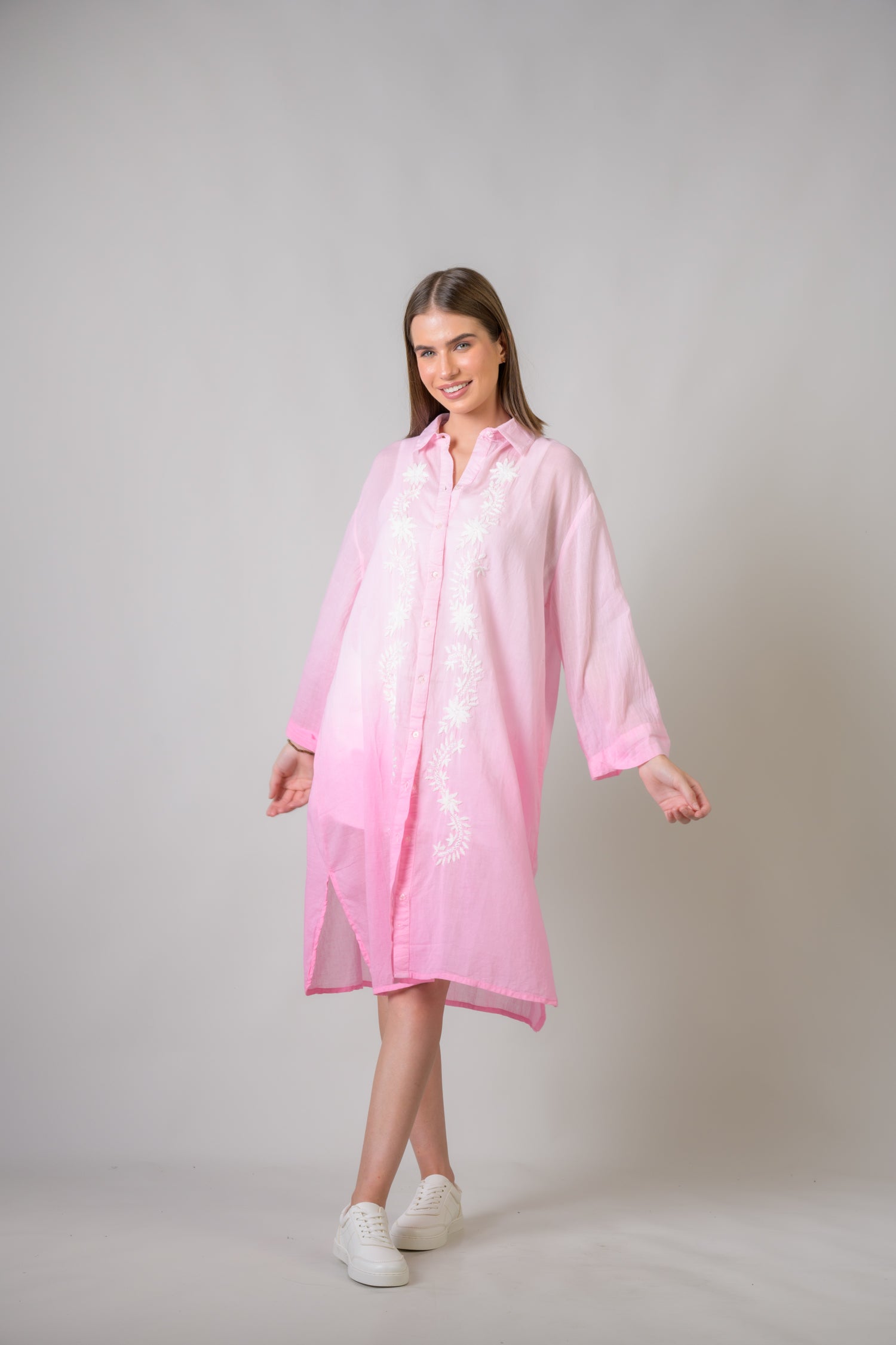 Rhea Laurels Embroidered Long Sleeve Button Down Top Blue / One Size