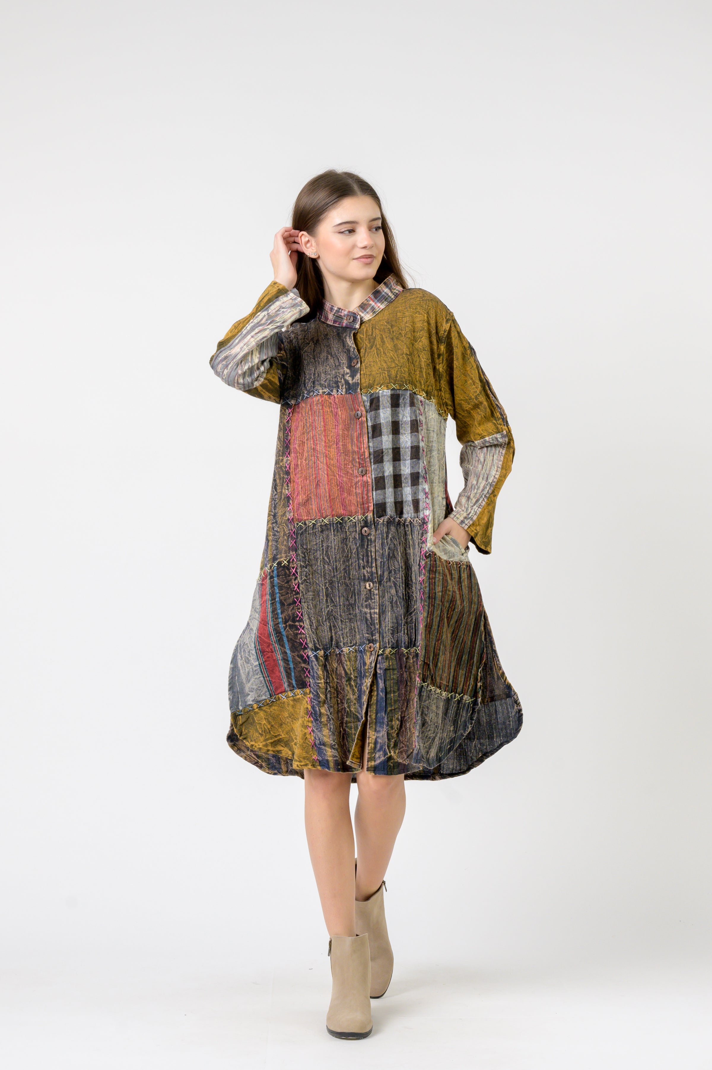 Rhea Mandarin Collar Cotton Casual Wear