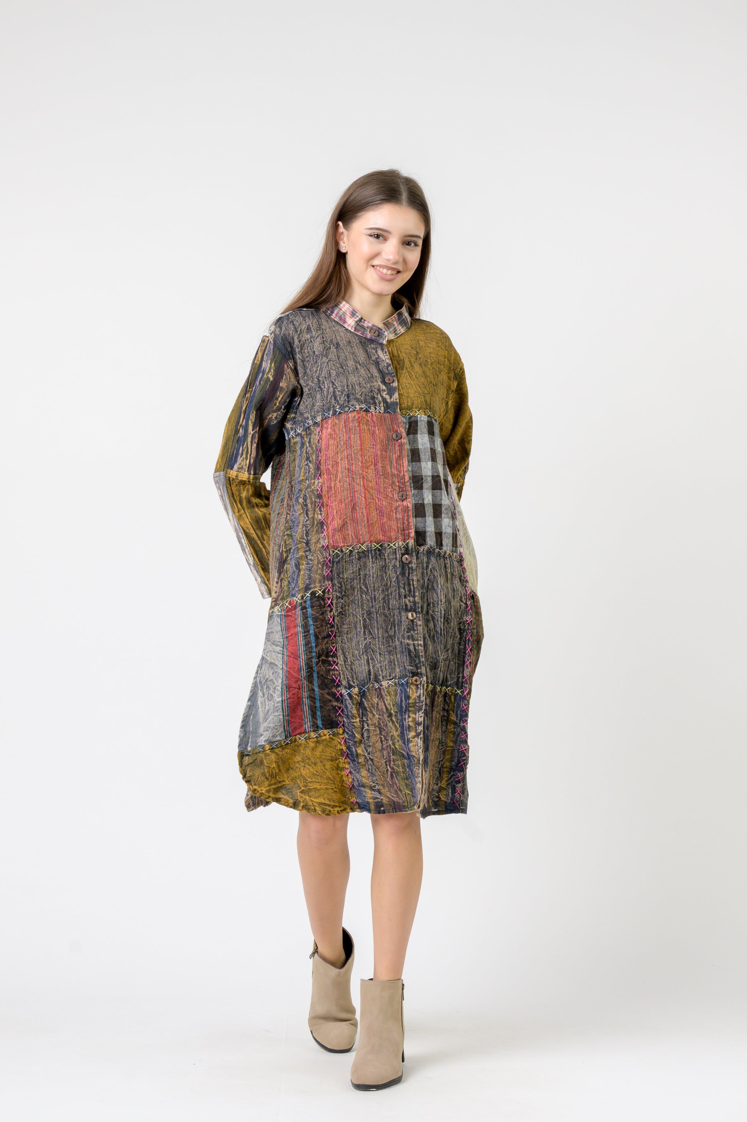 Rhea Mandarin Collar Cotton Casual Wear