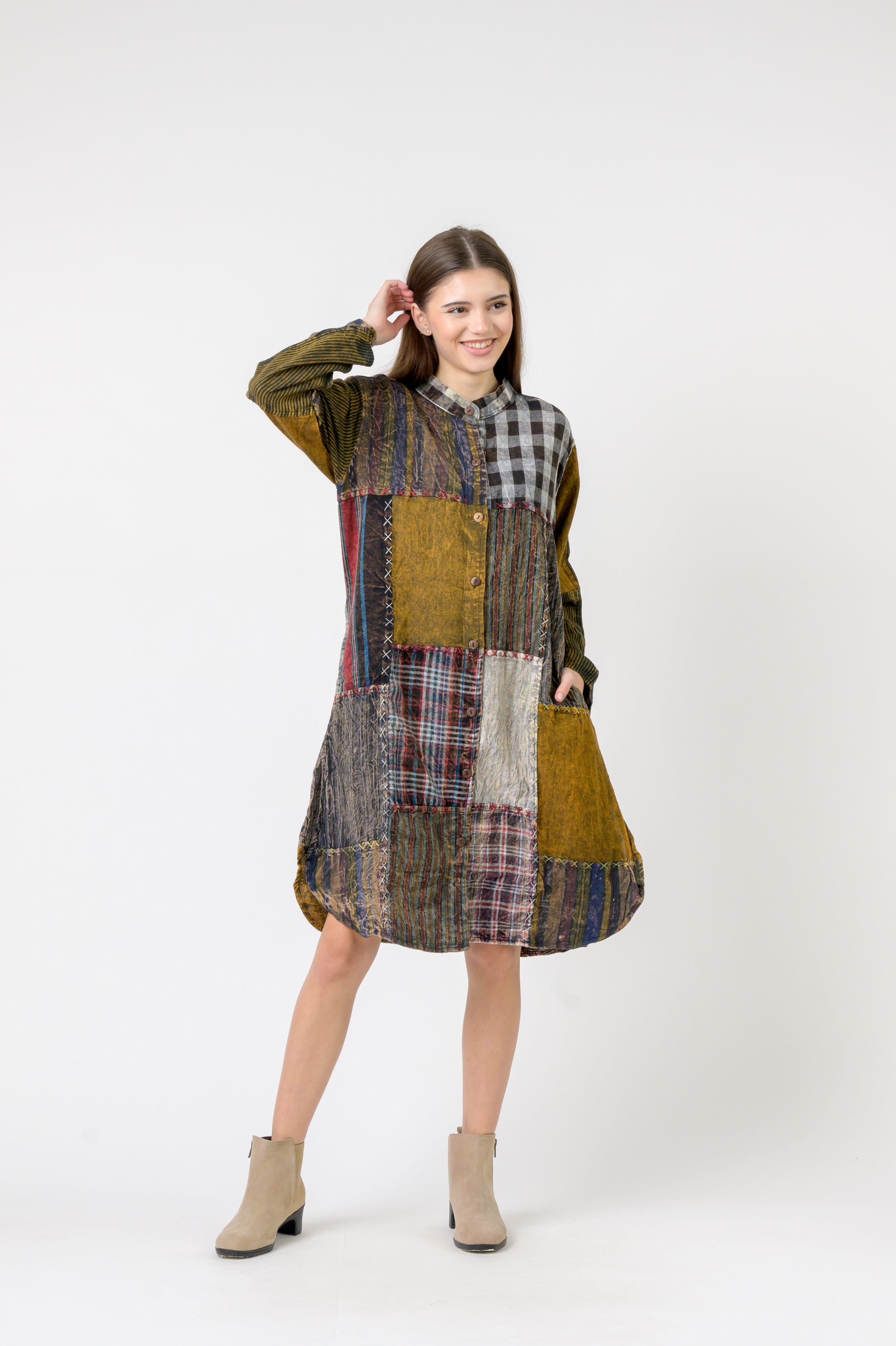 Rhea Mandarin Collar Cotton Casual Wear