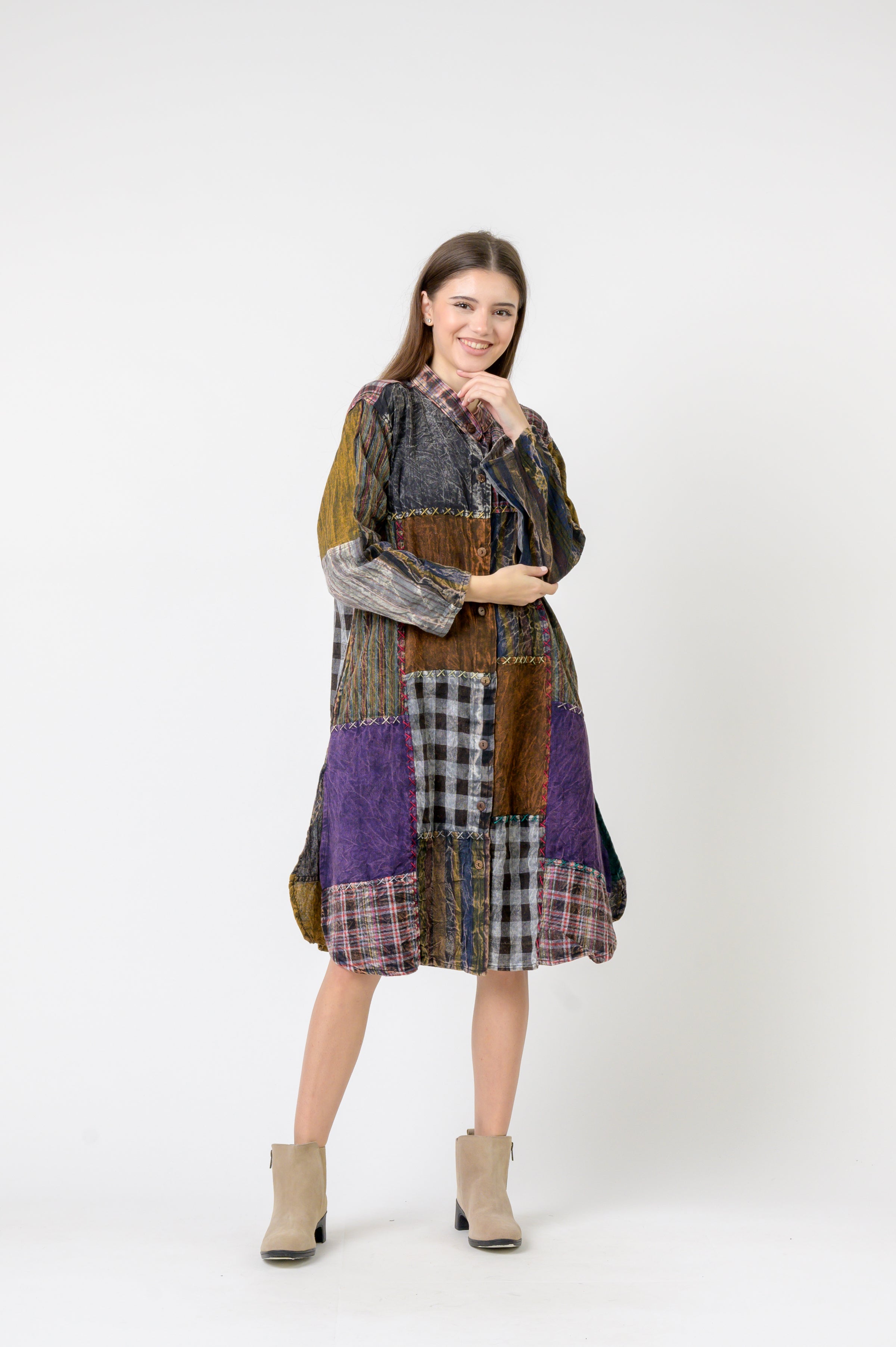 Rhea Mandarin Collar Cotton Casual Wear