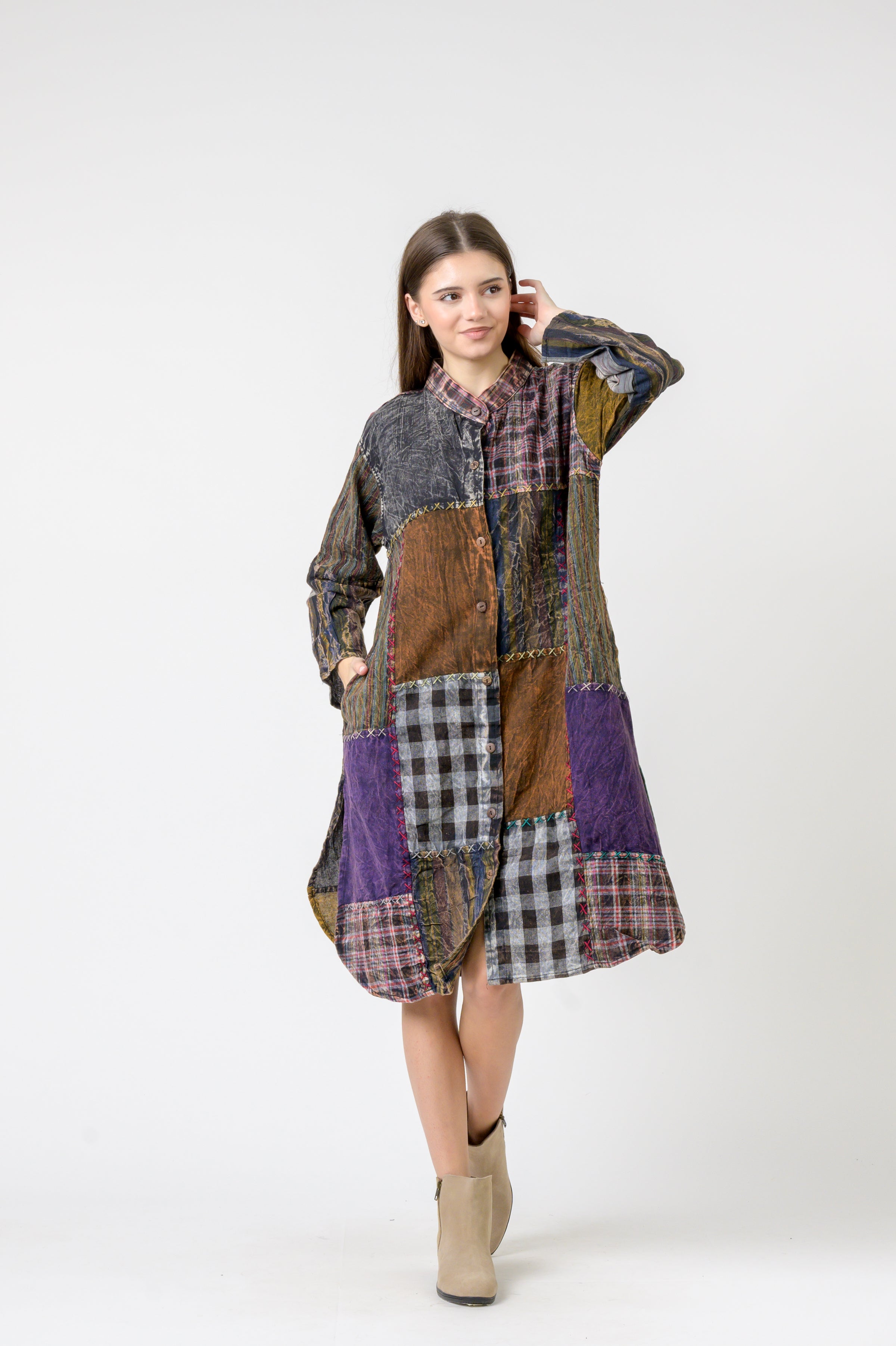 Rhea Mandarin Collar Cotton Casual Wear