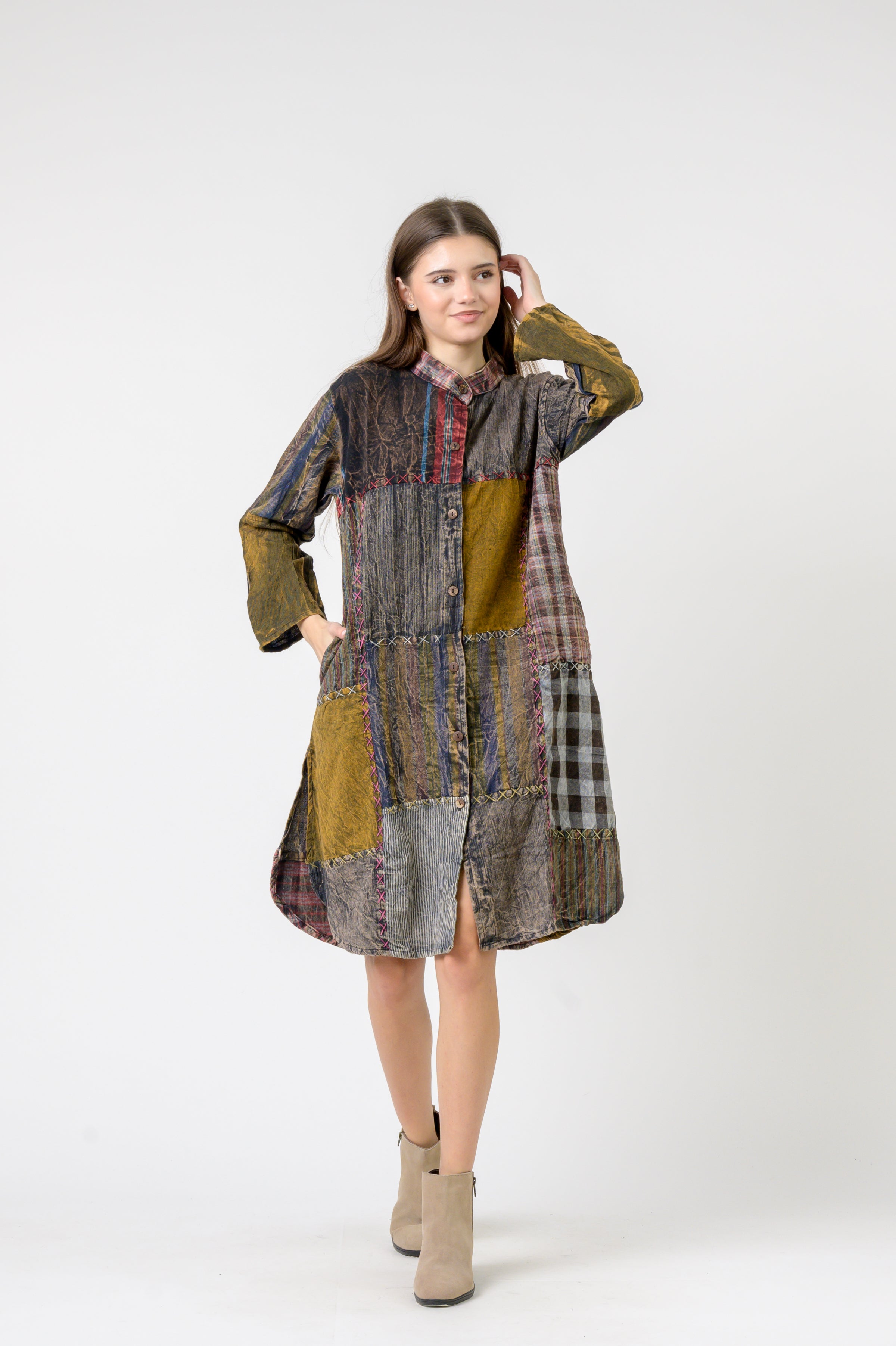 Rhea Mandarin Collar Cotton Casual Wear