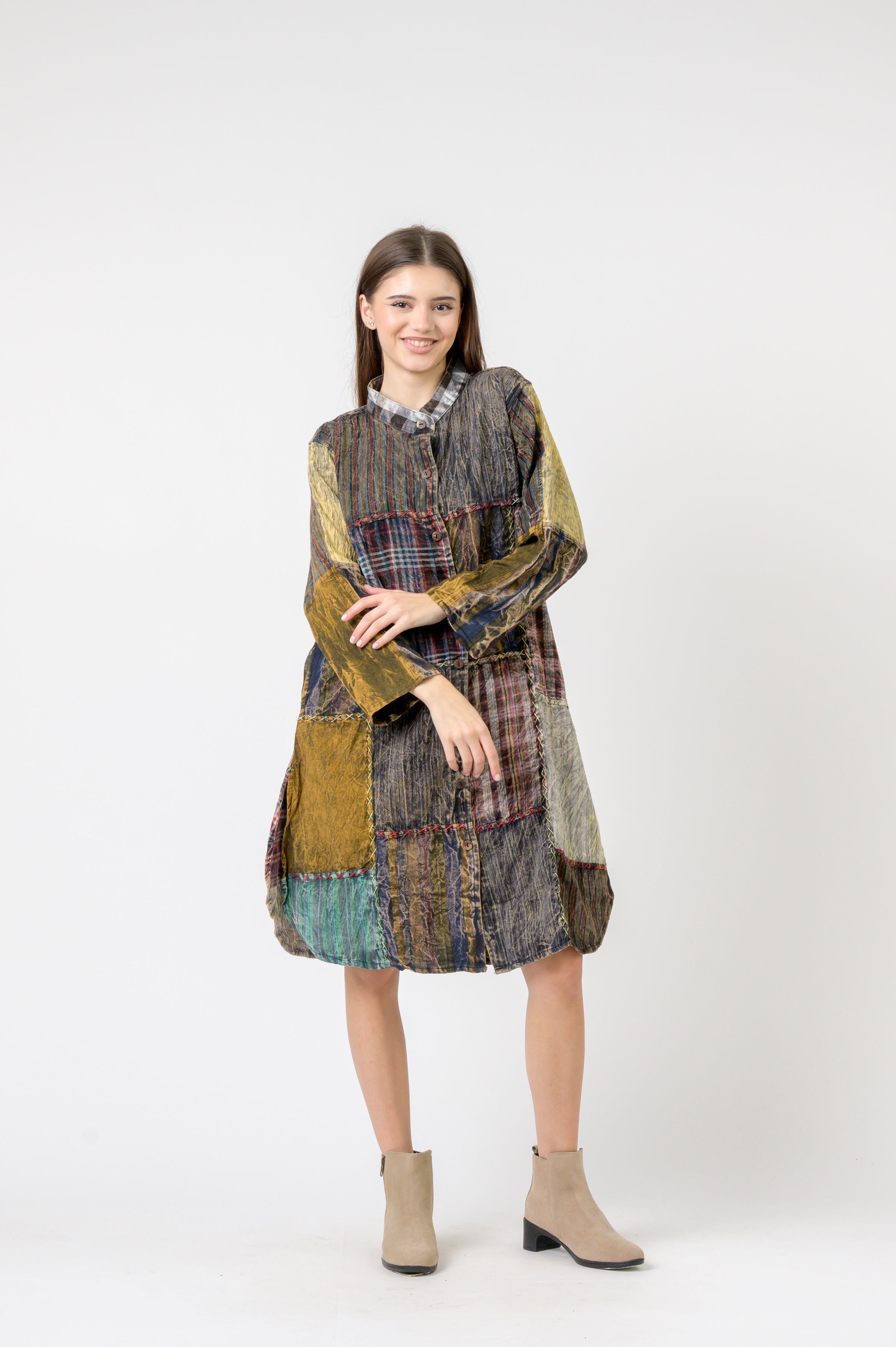 Rhea Mandarin Collar Cotton Casual Wear