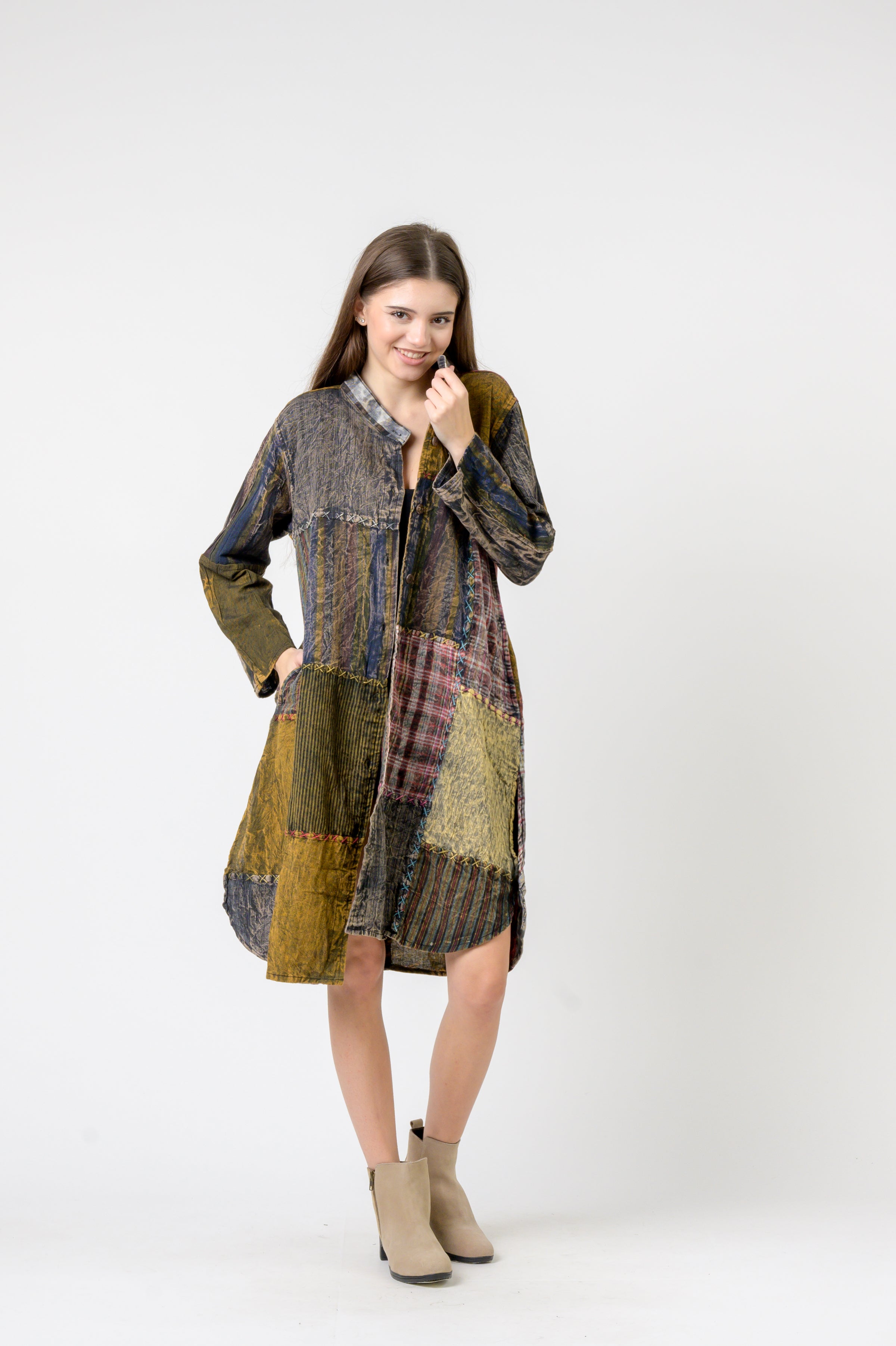 Rhea Mandarin Collar Cotton Casual Wear