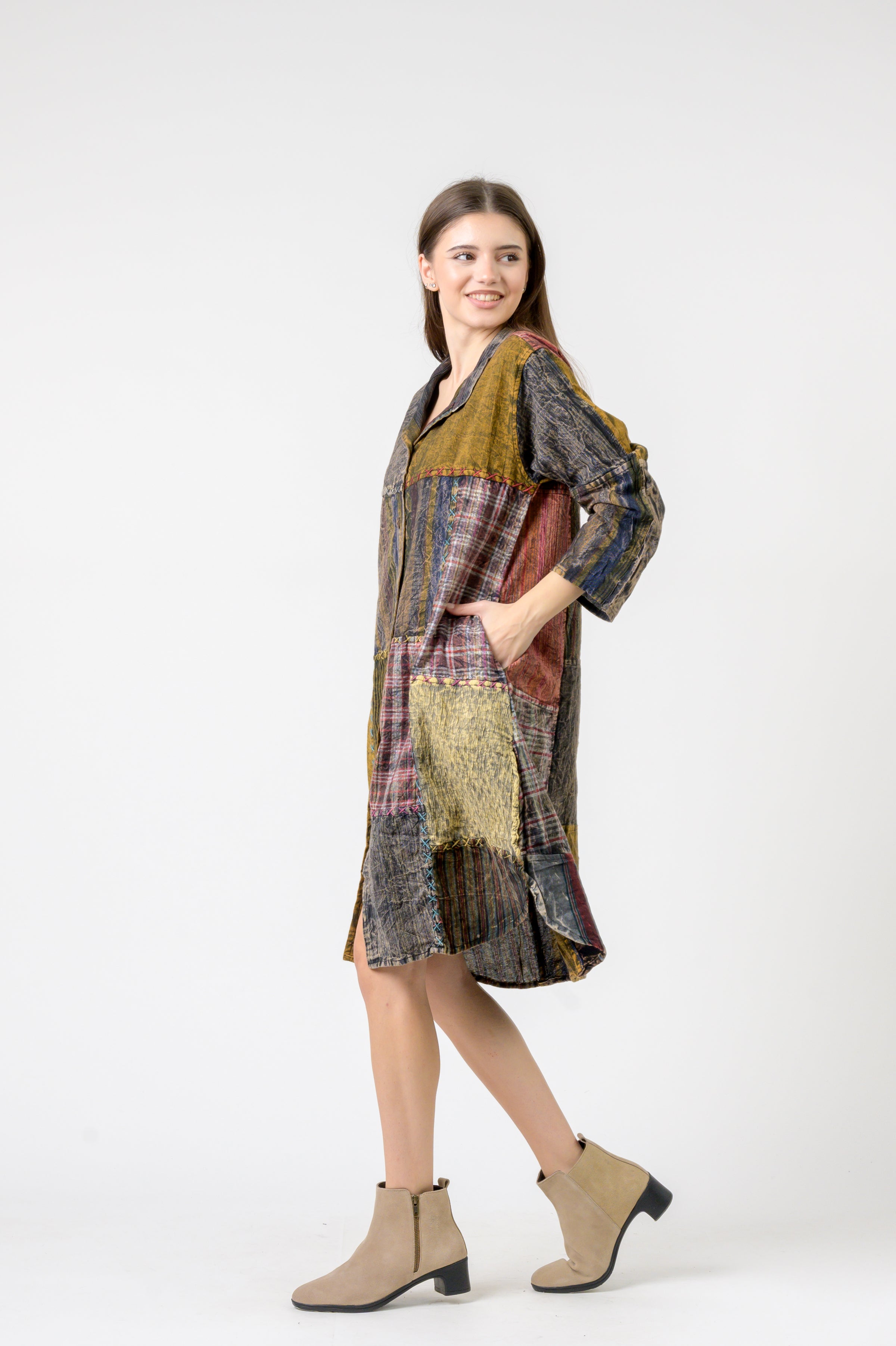 Rhea Mandarin Collar Cotton Casual Wear