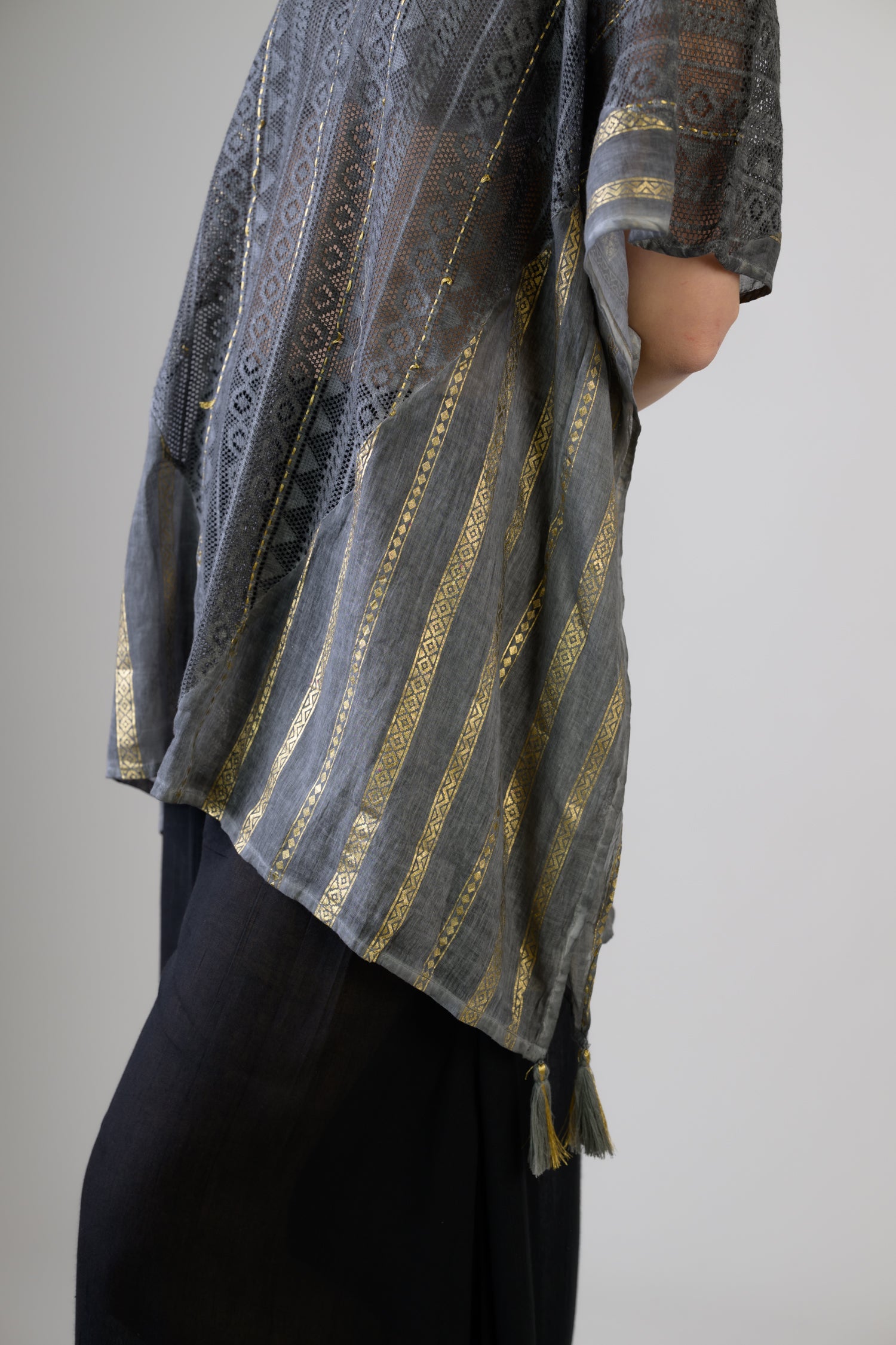 Mesh and Foil Print Kaftan Top