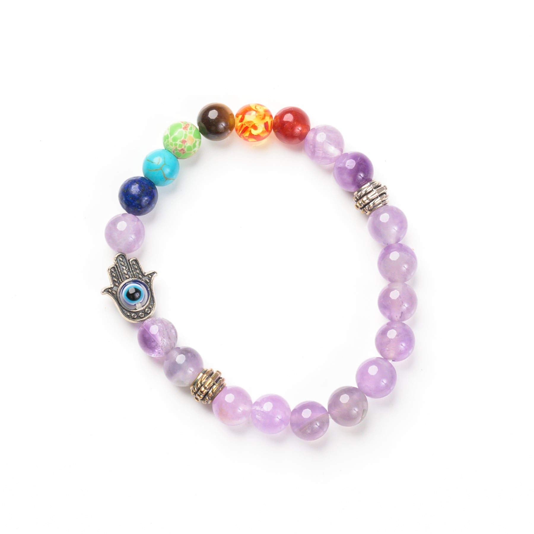 7-Chakra & Amethyst Bead Bracelet