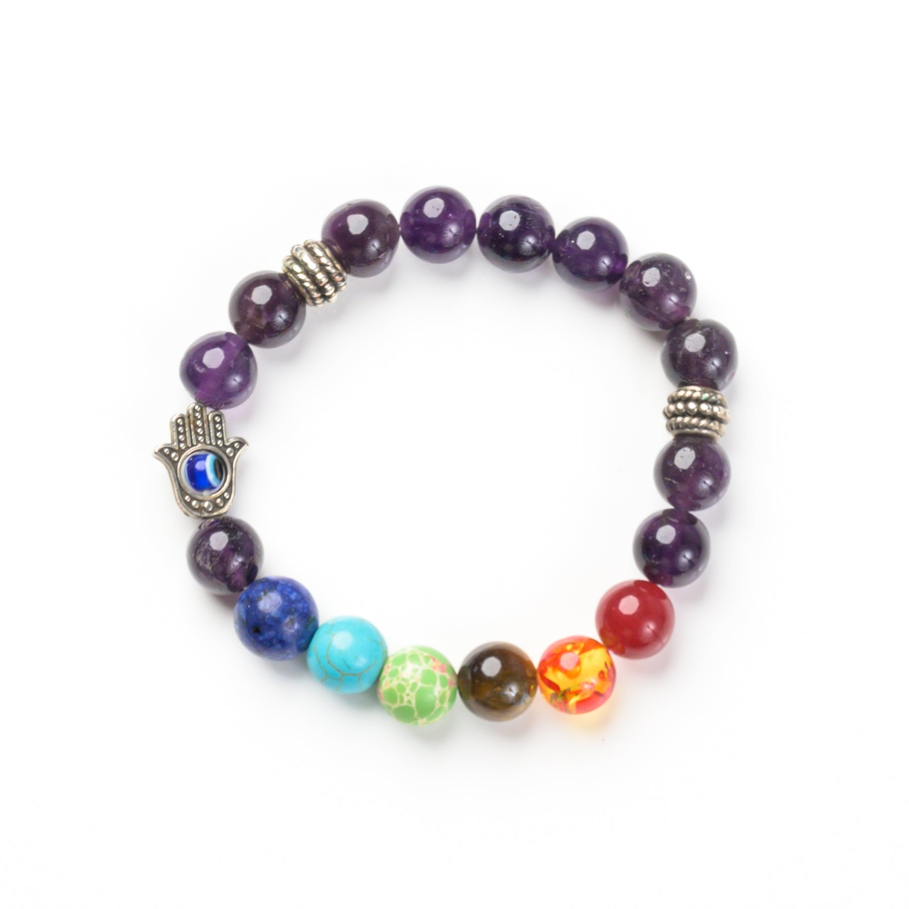 7-Chakra & Amethyst Bead Bracelet