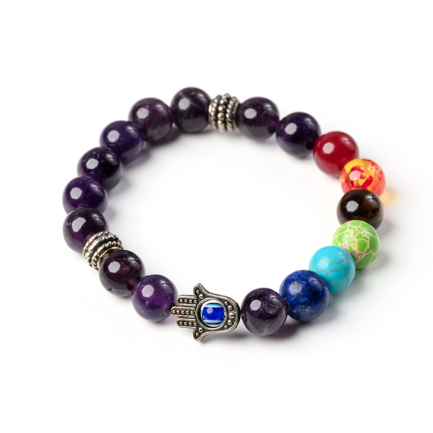7-Chakra & Amethyst Bead Bracelet