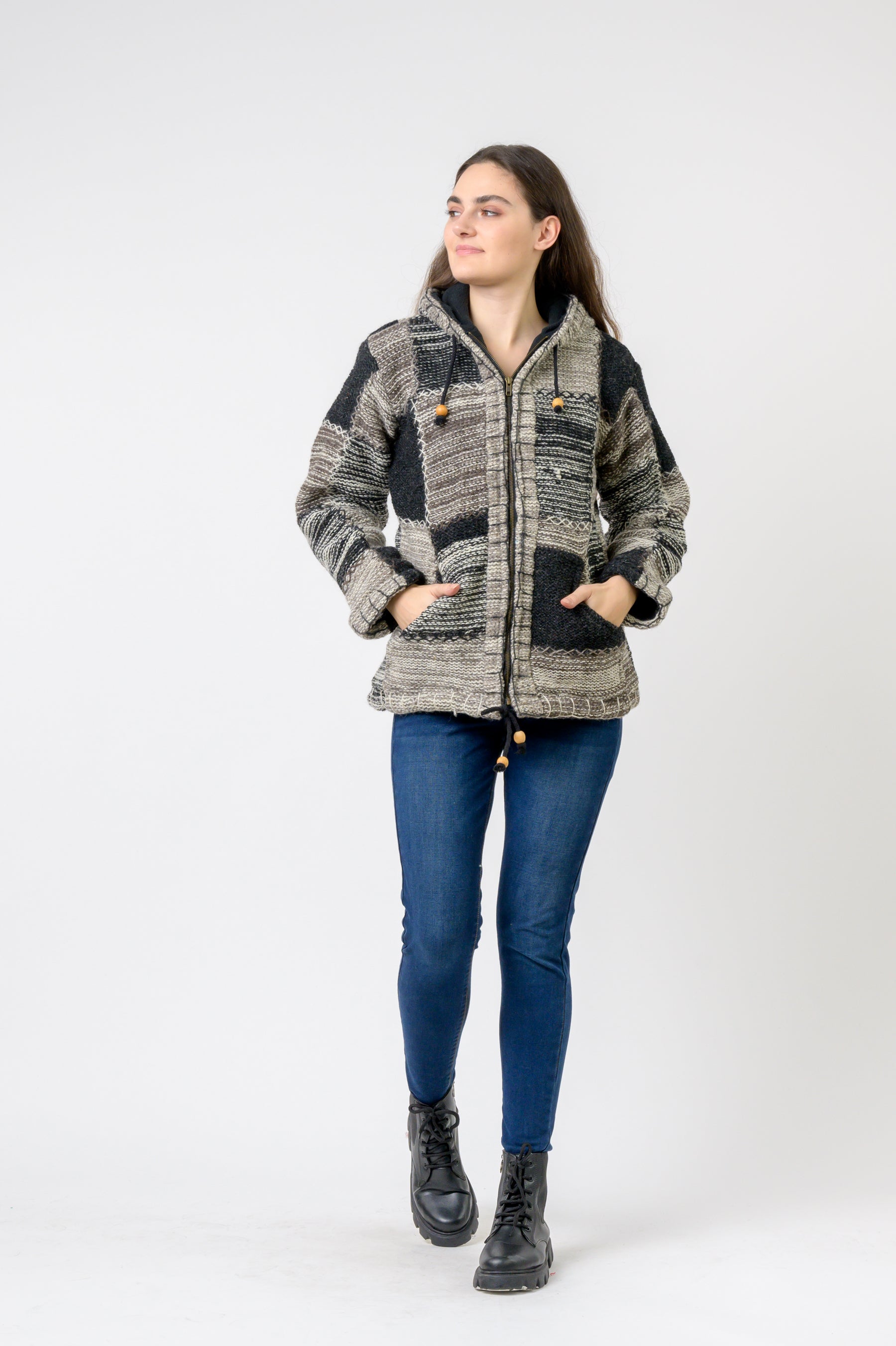 Patchwork Design Zipper Hoodie