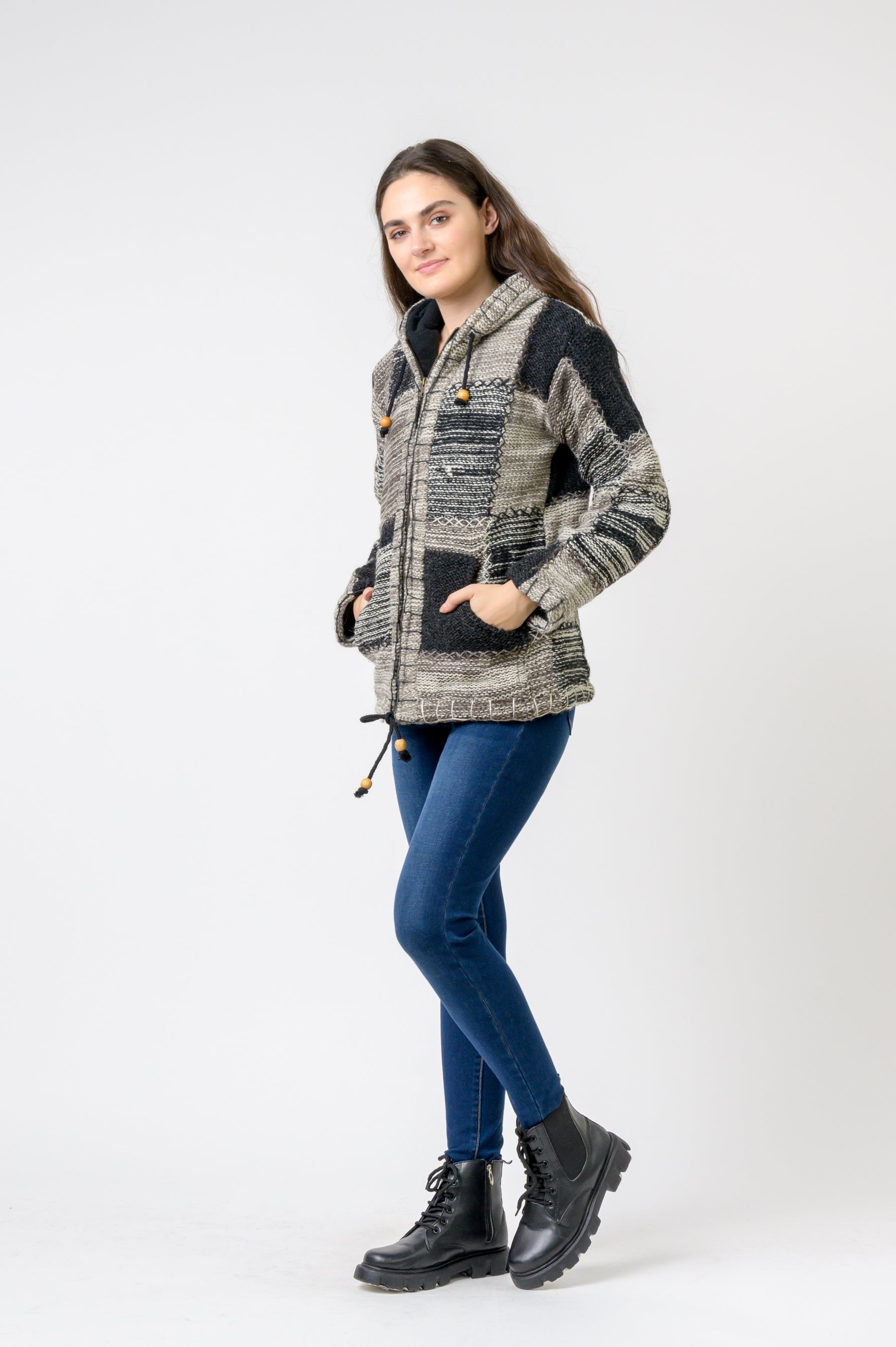 Patchwork Design Zipper Hoodie