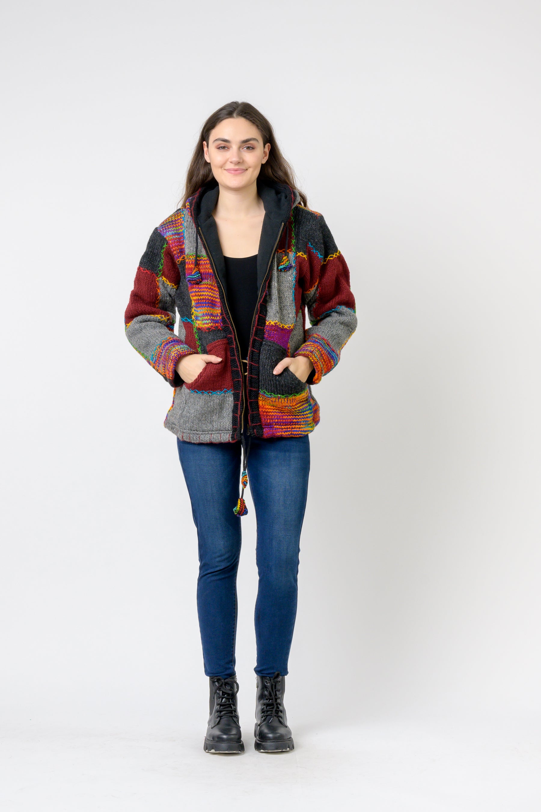 Patchwork Design Zipper Hoodie