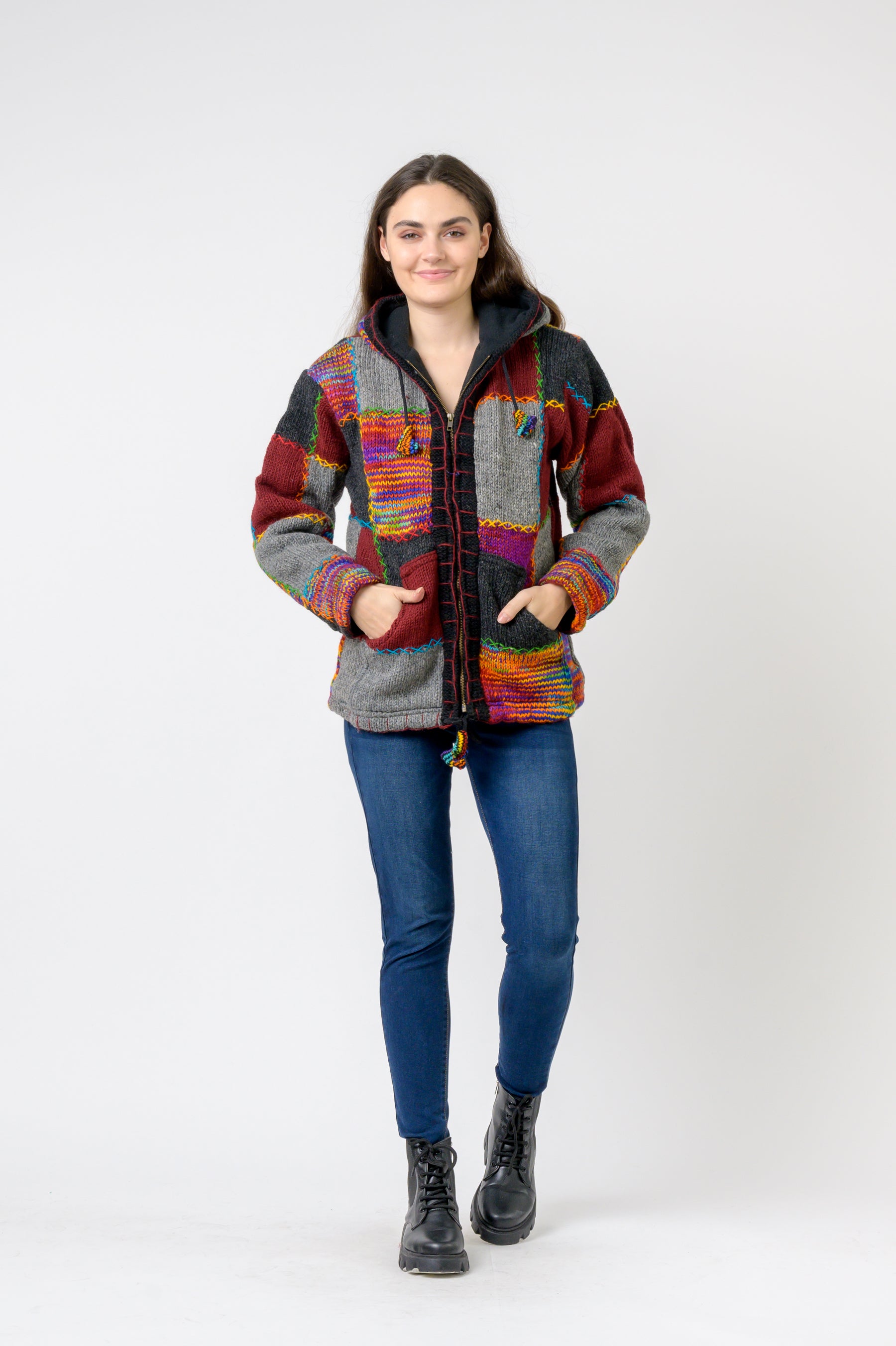 Patchwork Design Zipper Hoodie