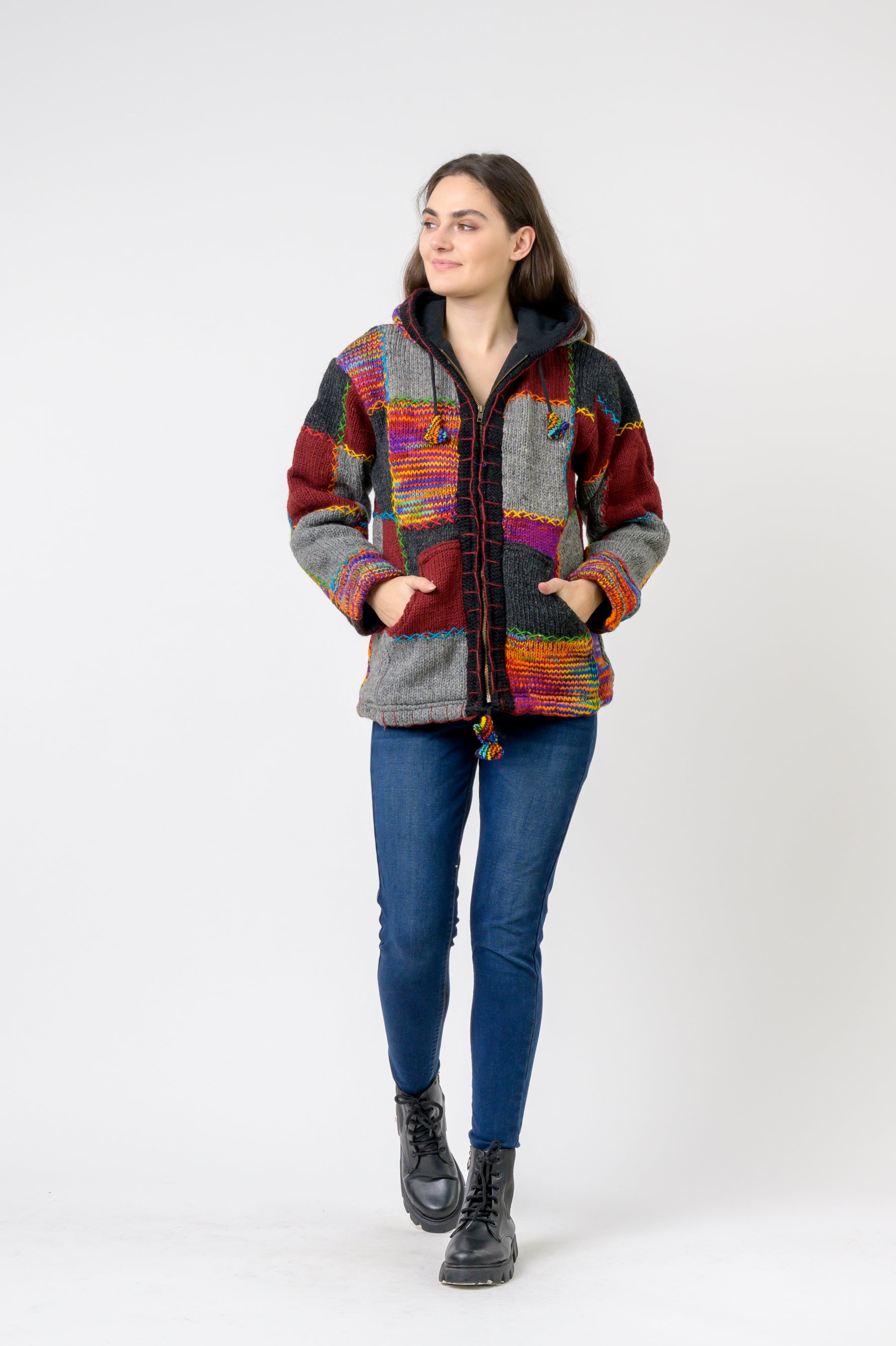 Patchwork Design Zipper Hoodie