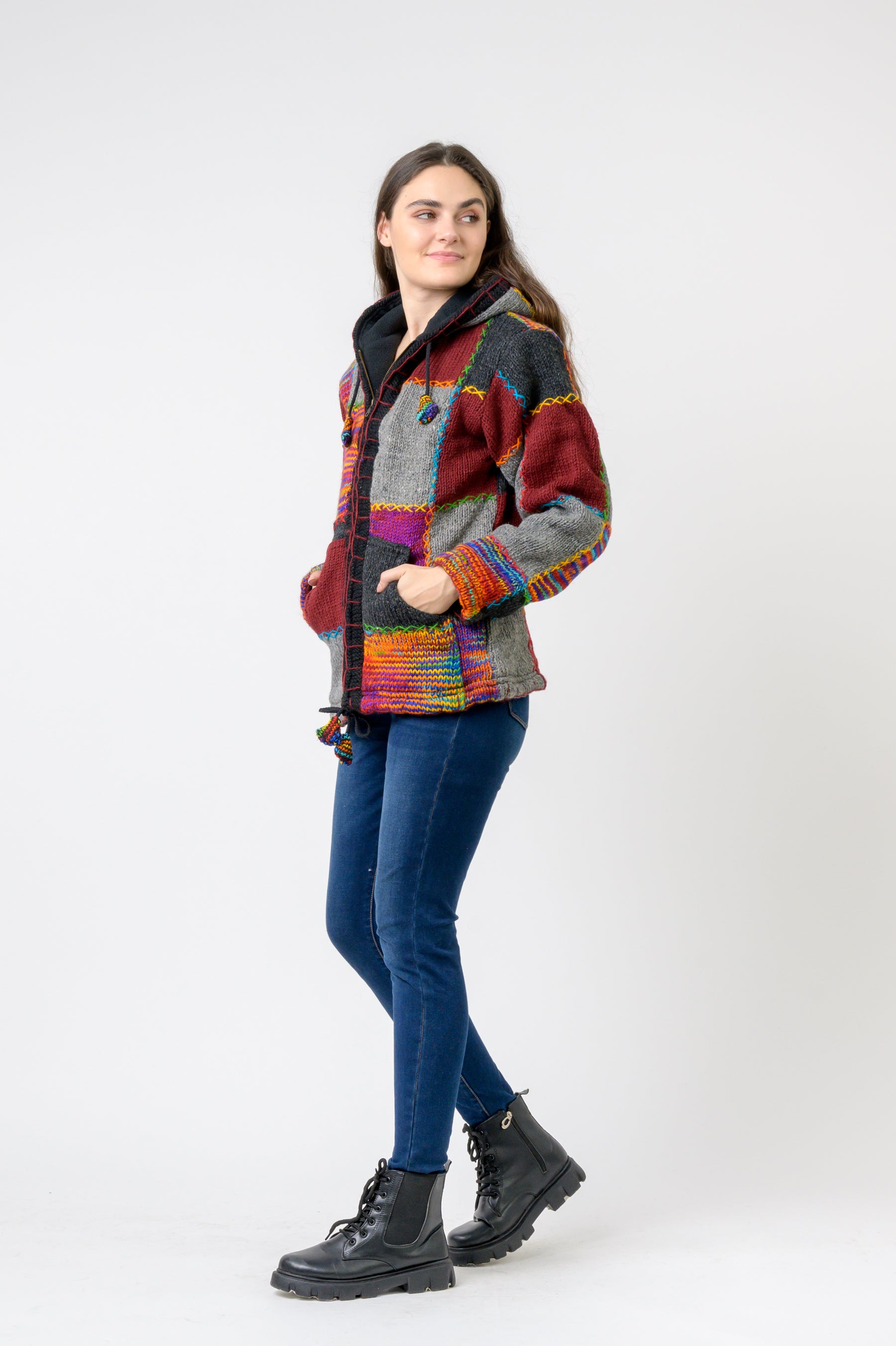 Patchwork Design Zipper Hoodie