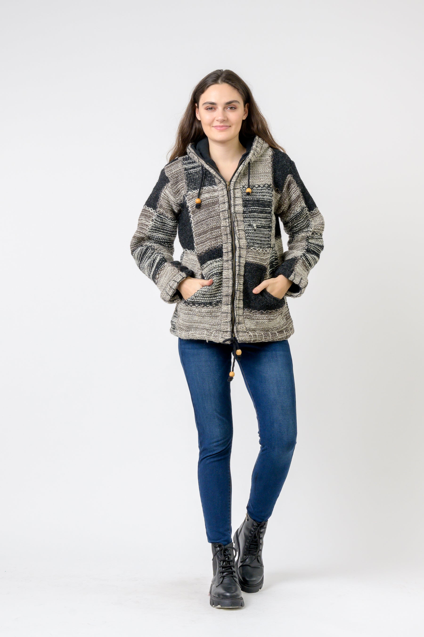 Patchwork Design Zipper Hoodie