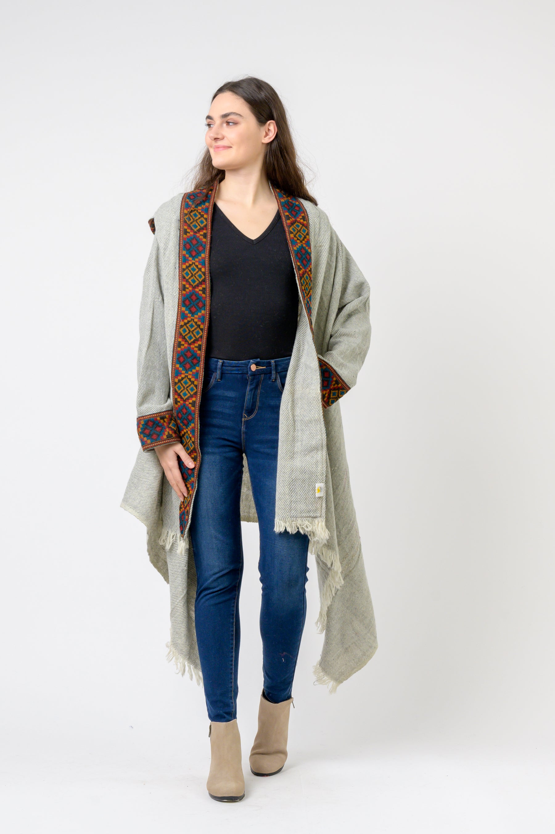 Rhea Hooded Long Jacket With Border