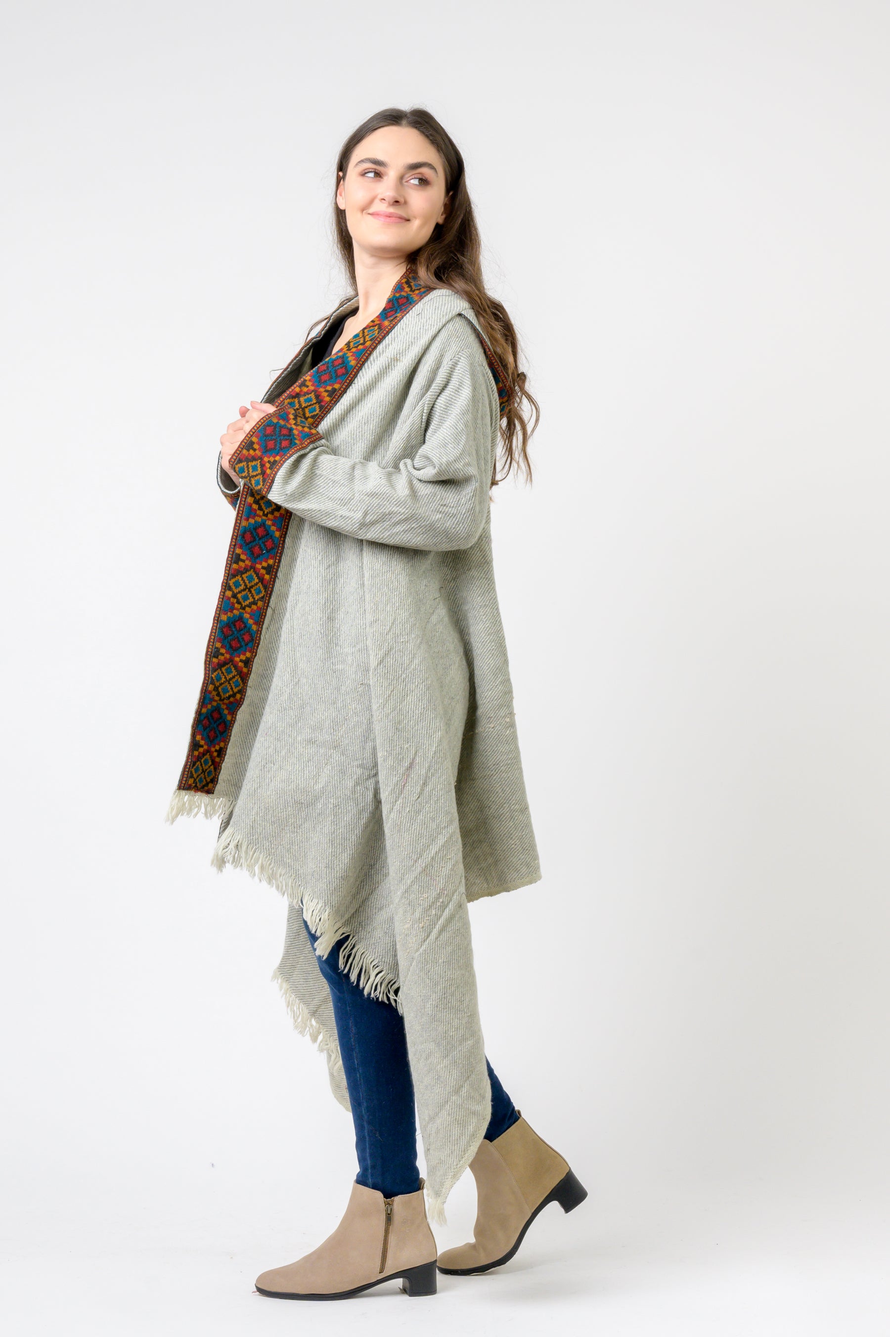 Rhea Hooded Long Jacket With Border