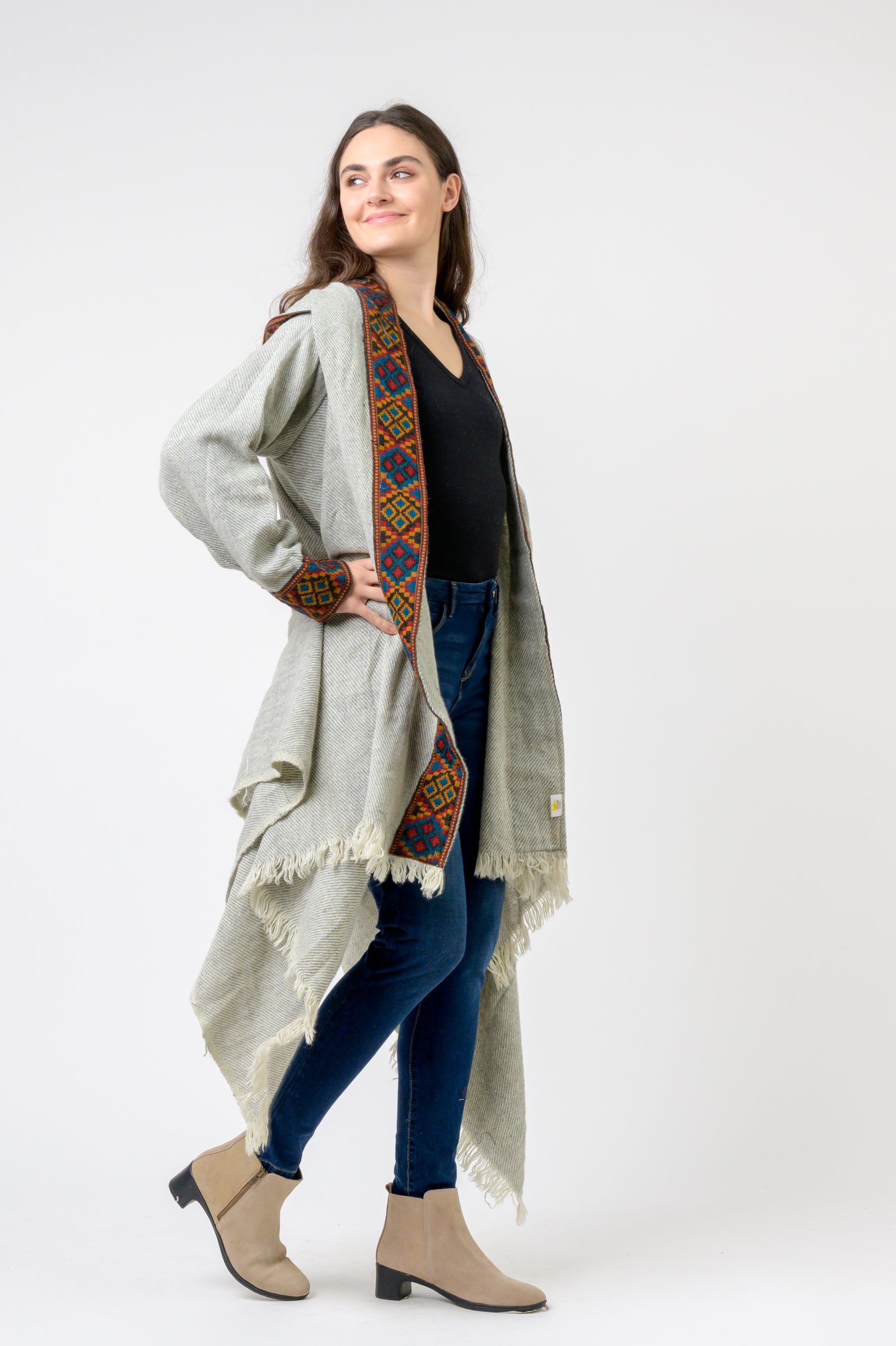 Rhea Hooded Long Jacket With Border