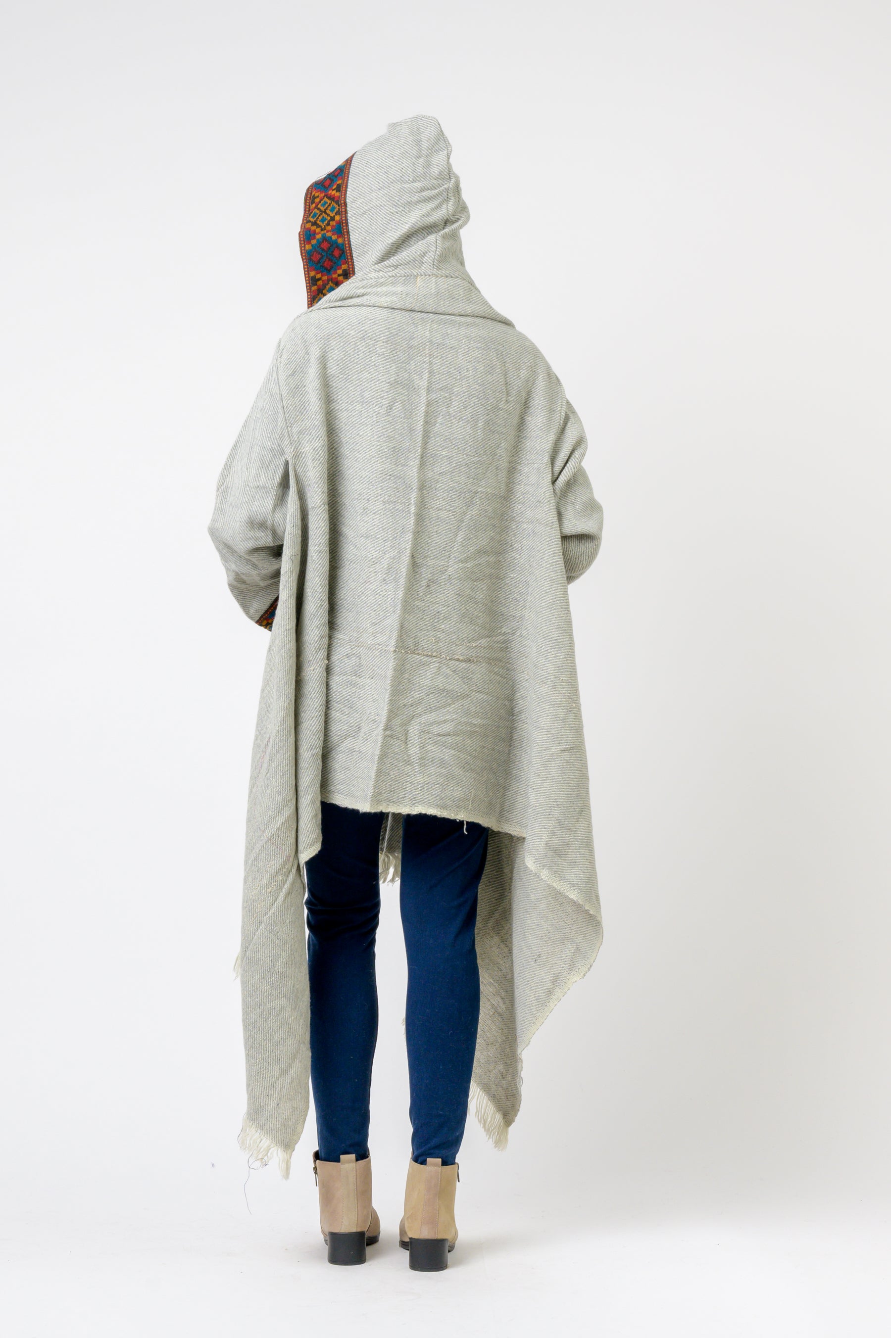 Rhea Hooded Long Jacket With Border