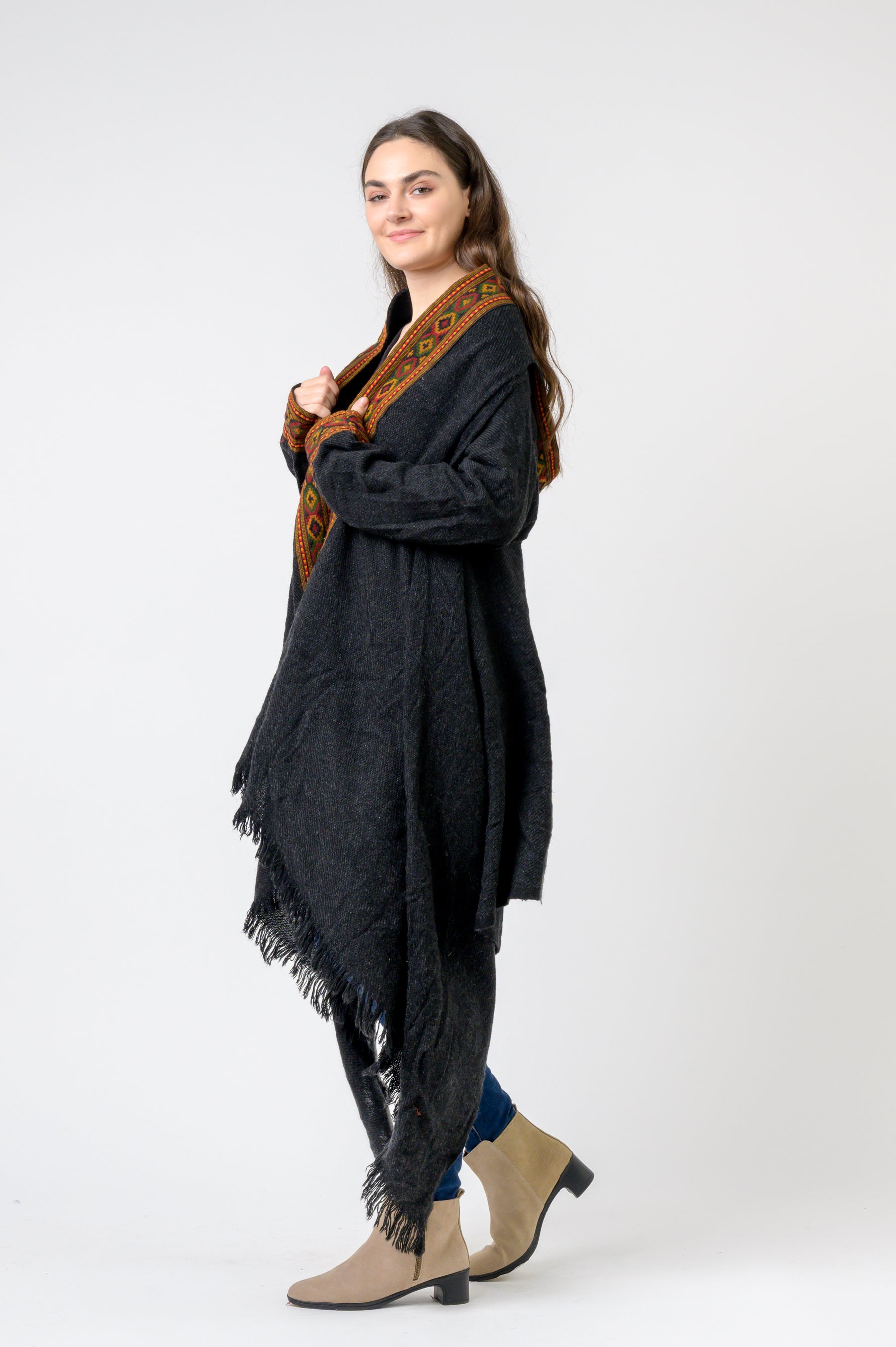 Rhea Hooded Long Jacket With Border