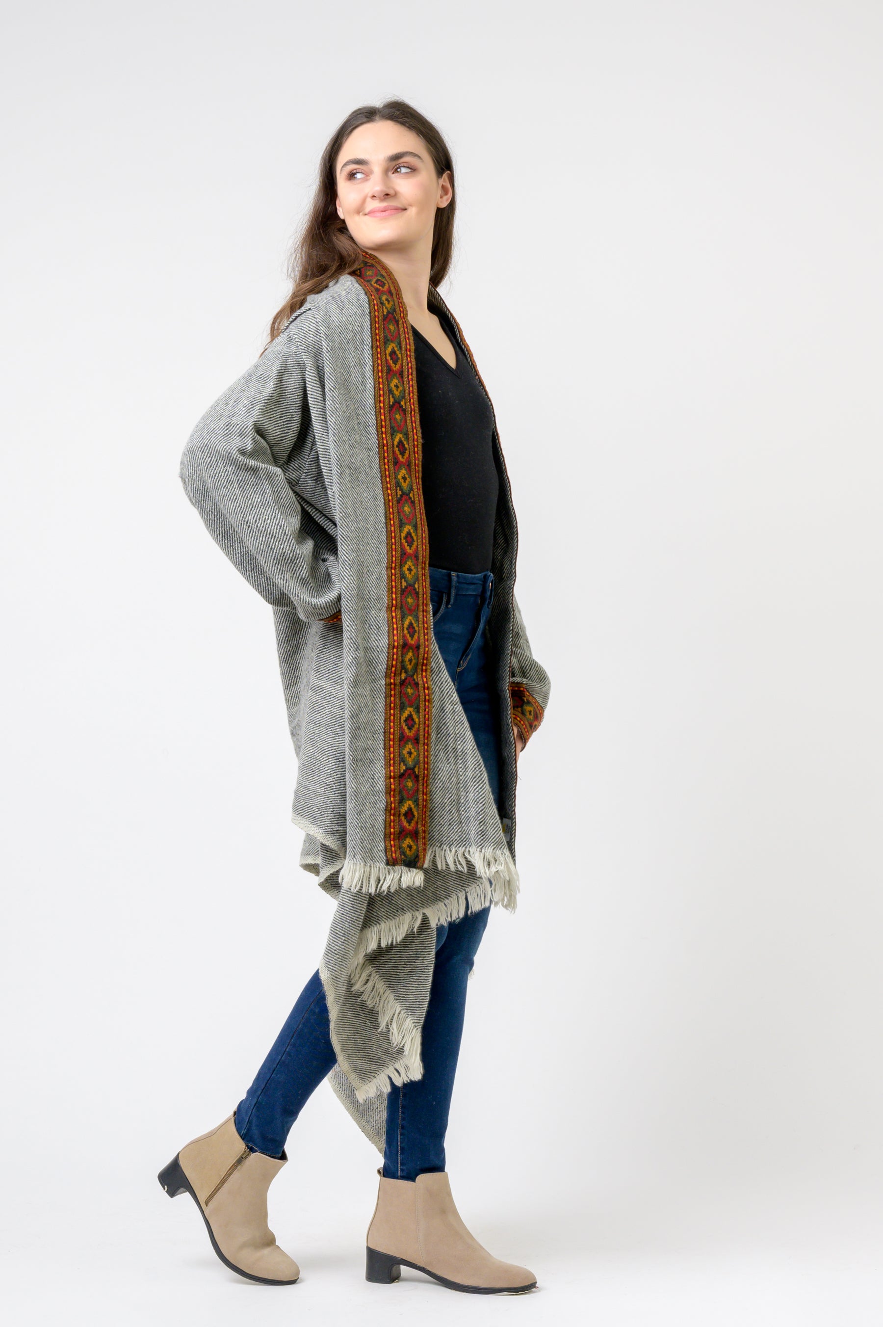 Rhea Hooded Long Jacket With Border