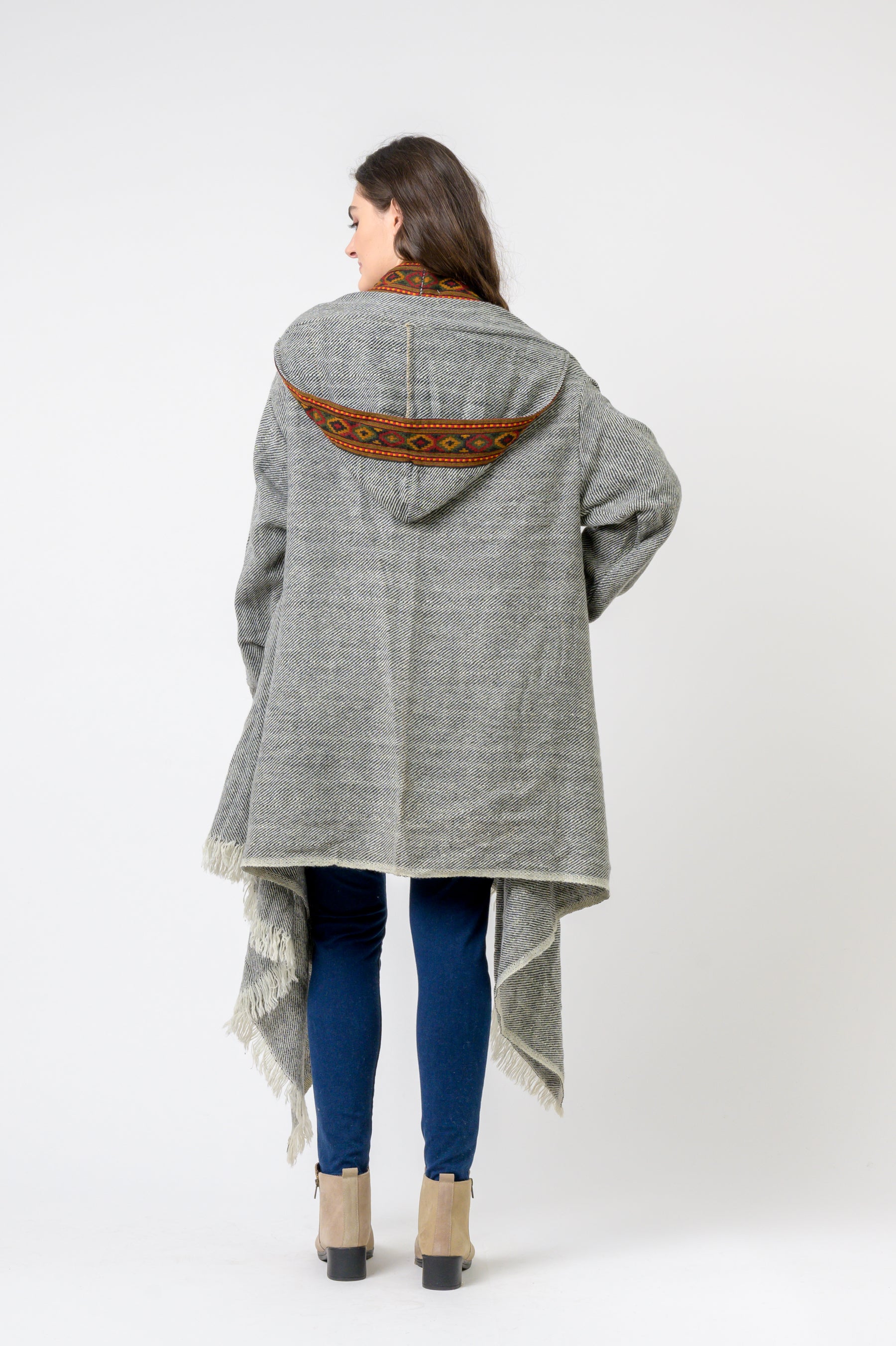 Rhea Hooded Long Jacket With Border