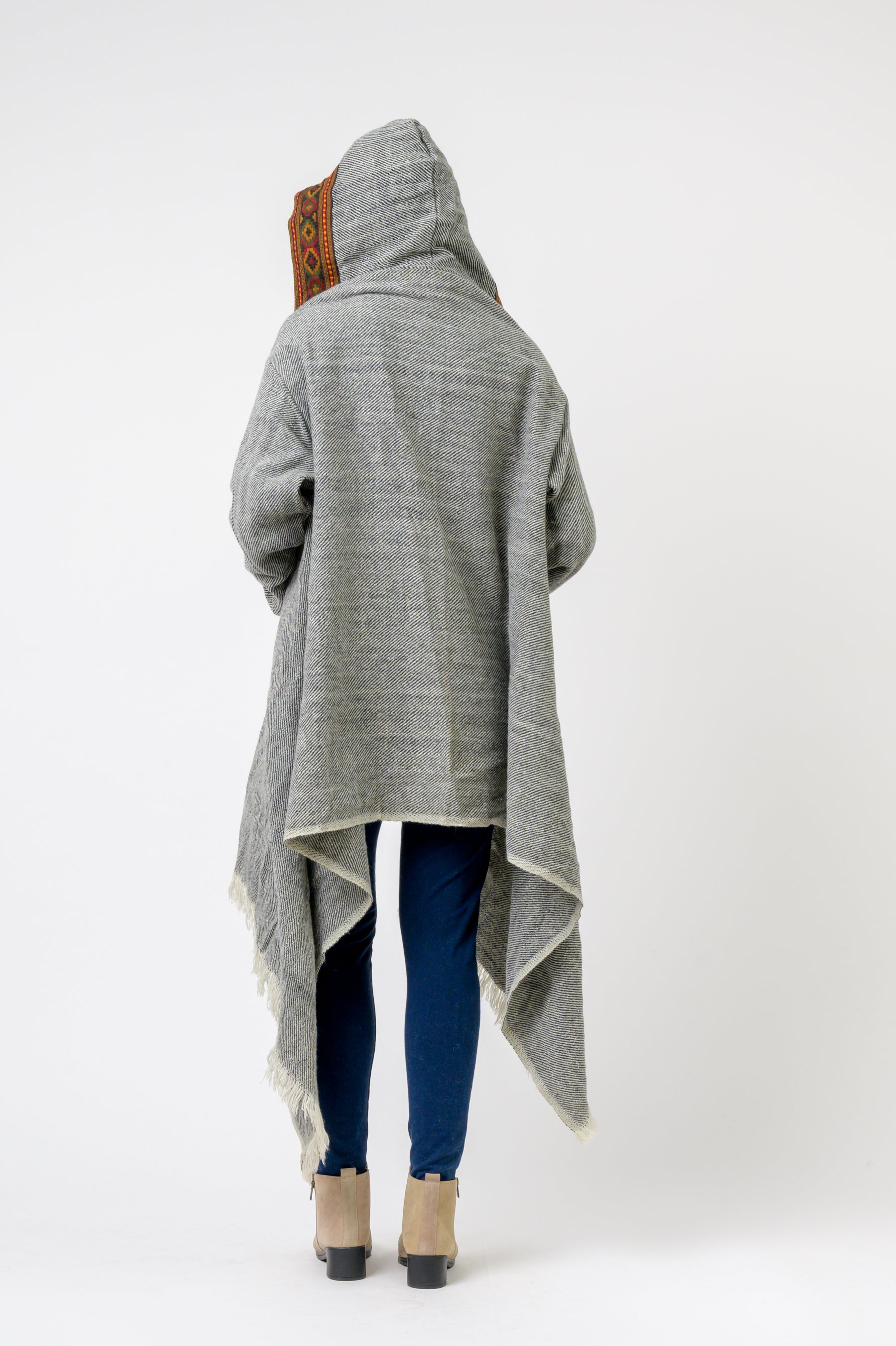 Rhea Hooded Long Jacket With Border
