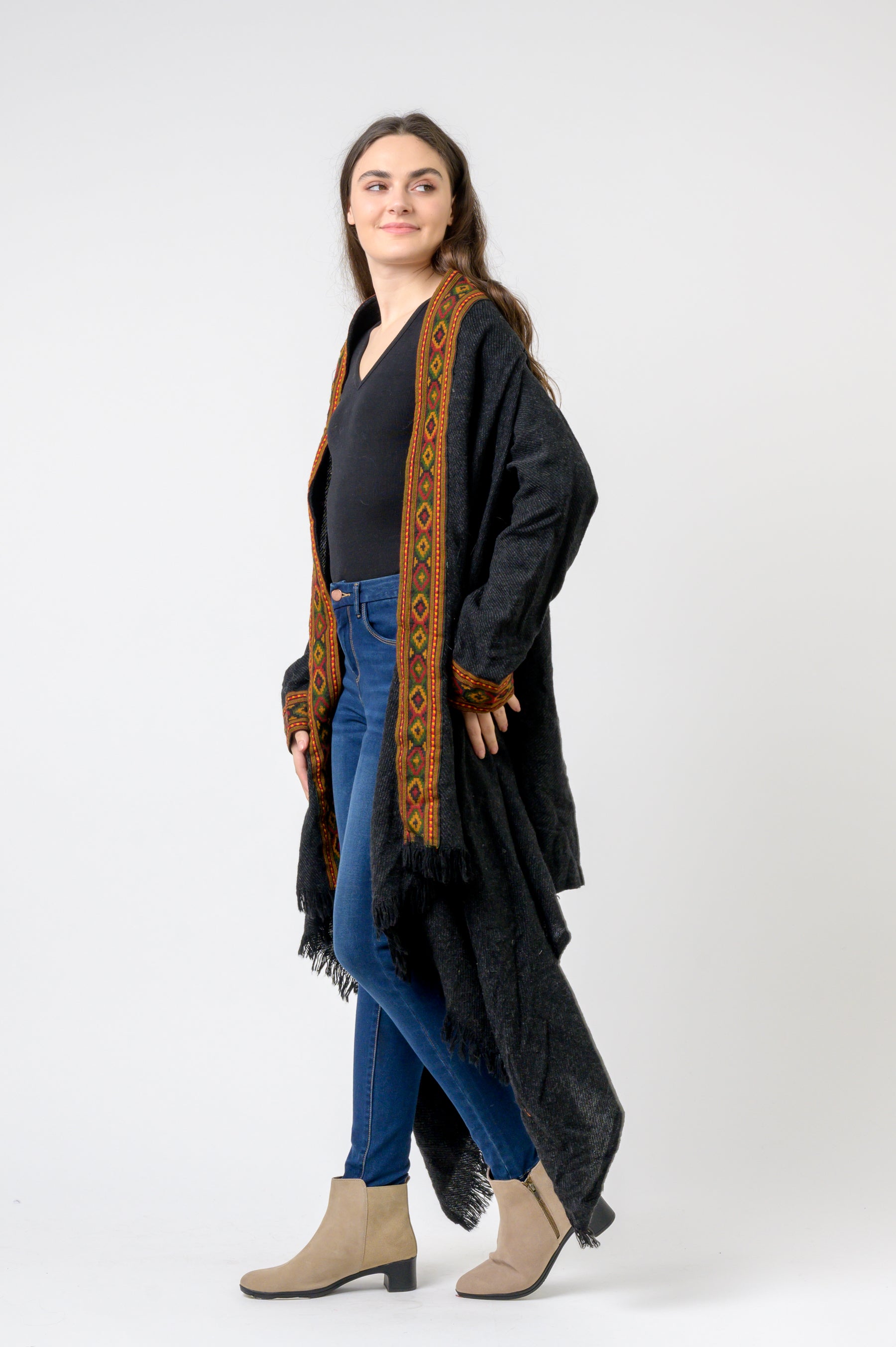 Rhea Hooded Long Jacket With Border