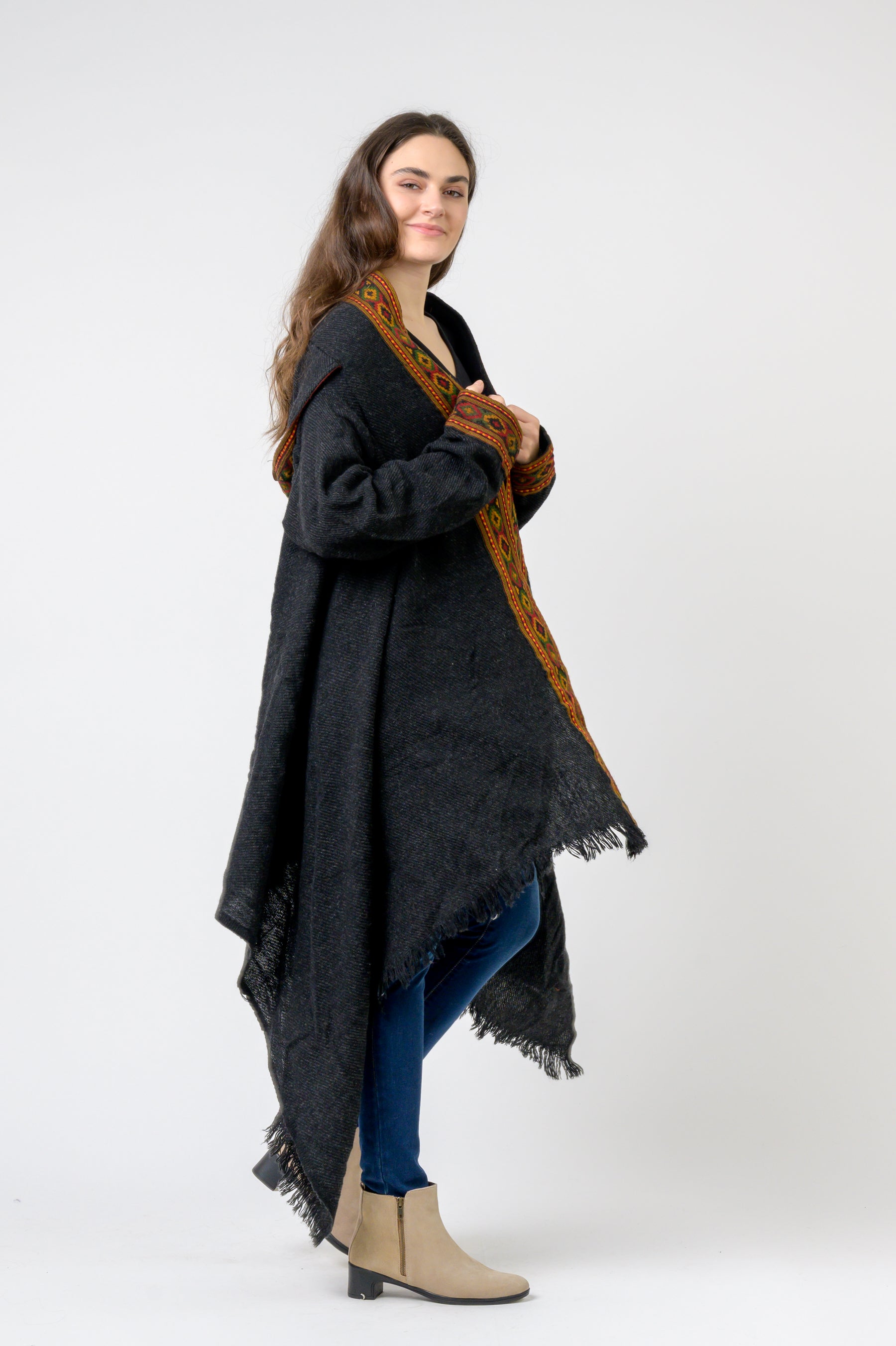 Rhea Hooded Long Jacket With Border