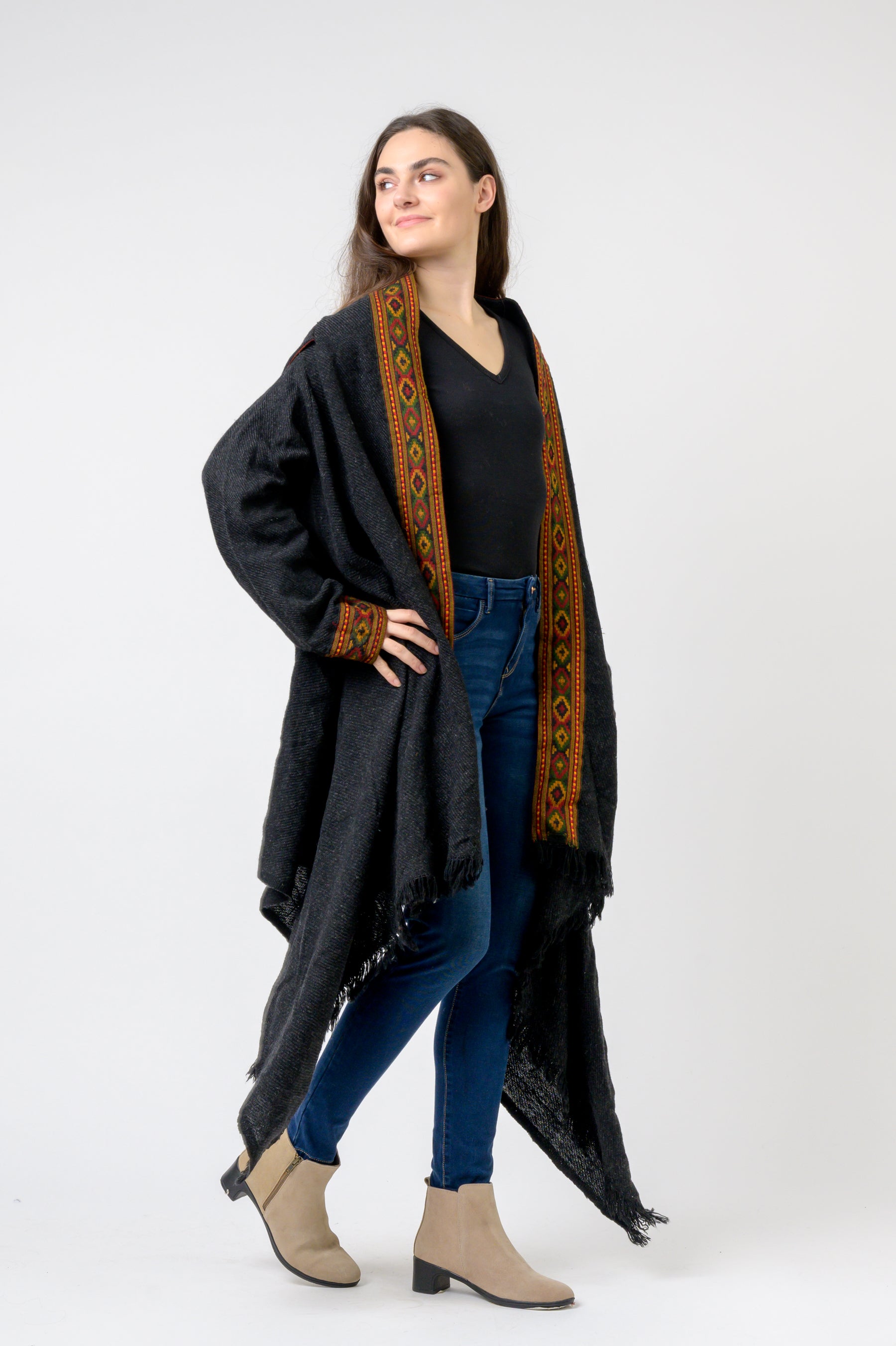 Rhea Hooded Long Jacket With Border