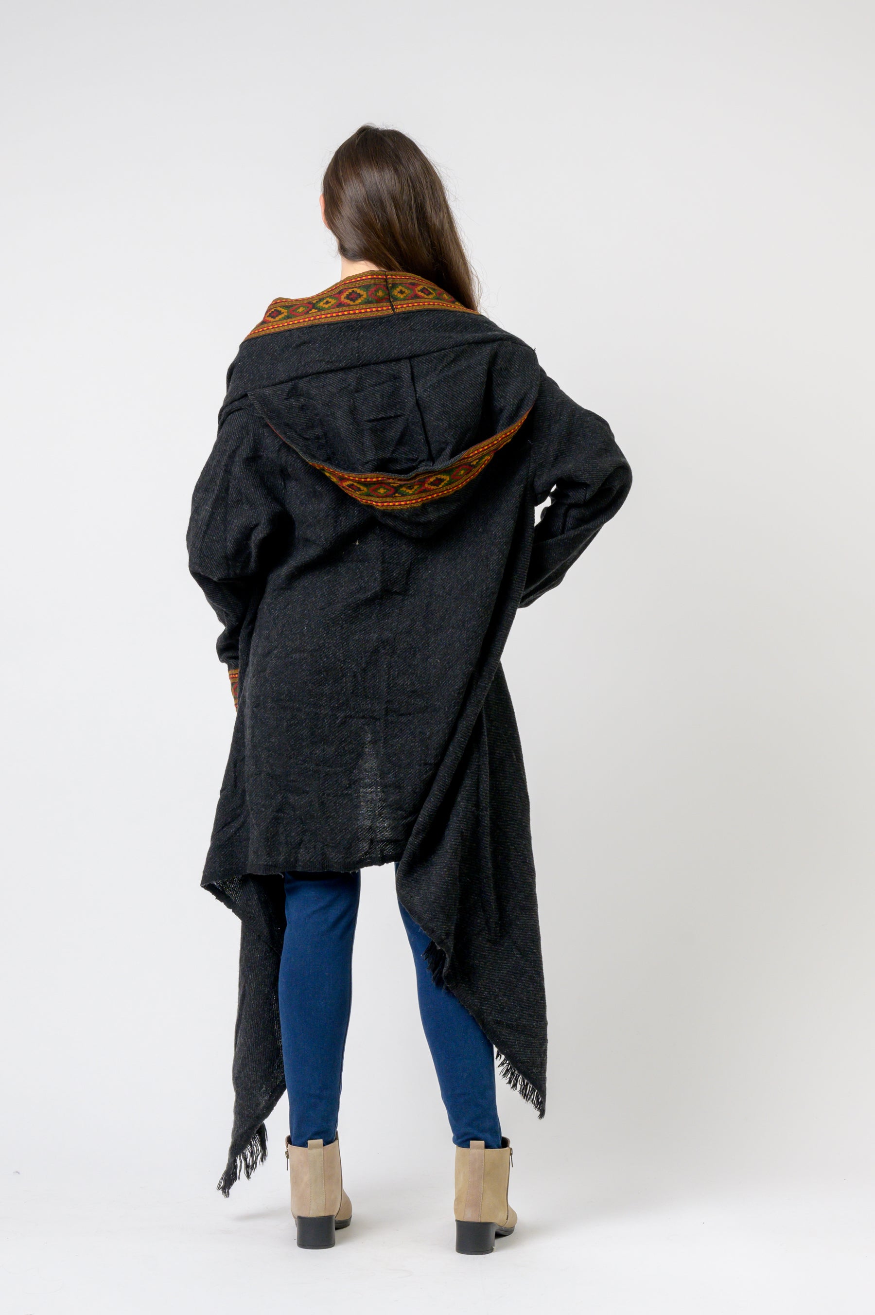 Rhea Hooded Long Jacket With Border