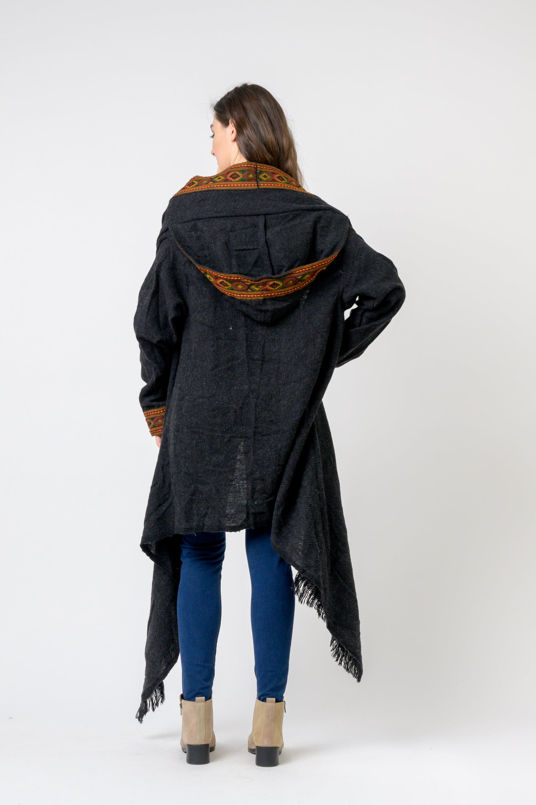 Rhea Hooded Long Jacket With Border