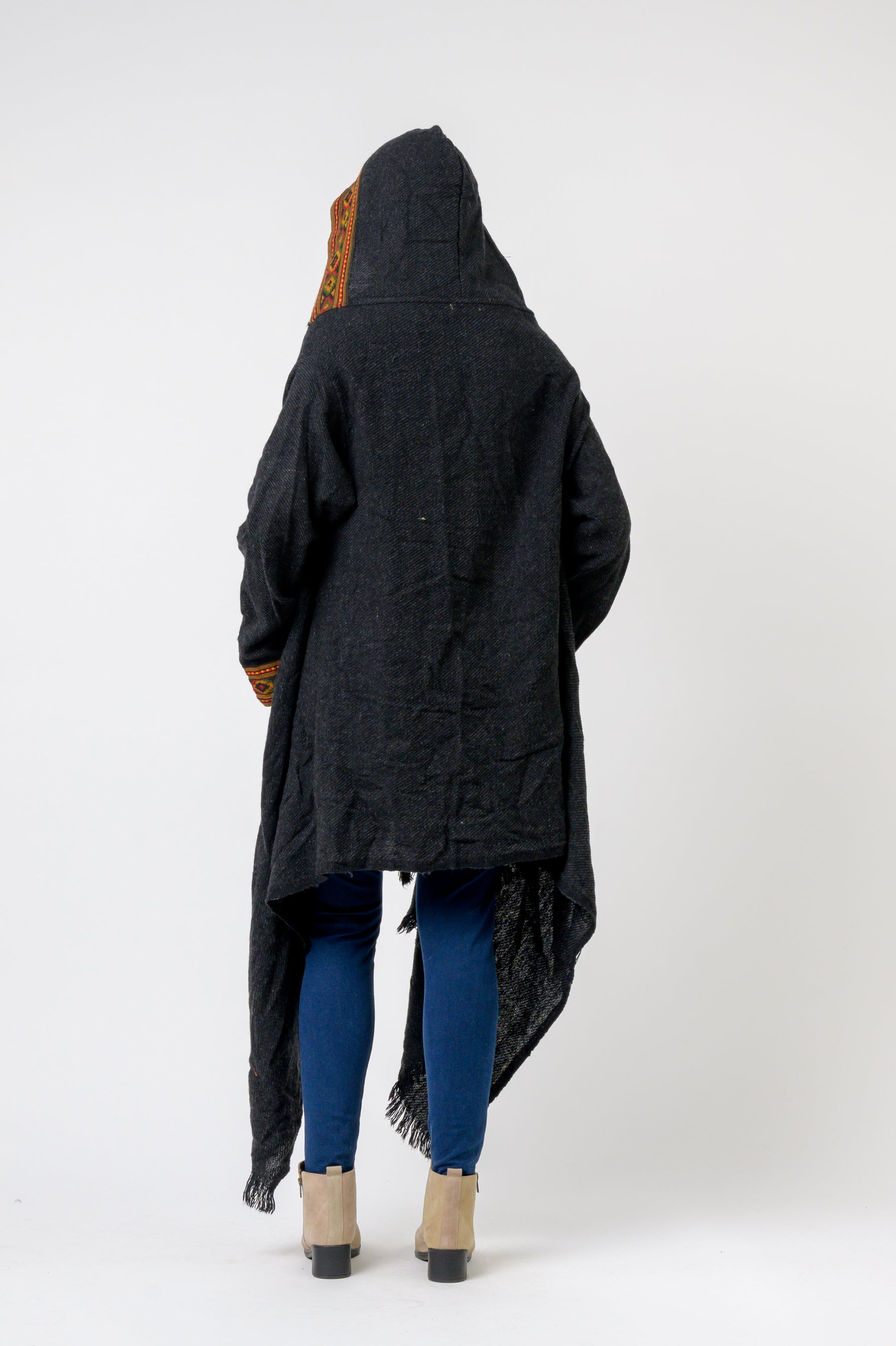 Rhea Hooded Long Jacket With Border