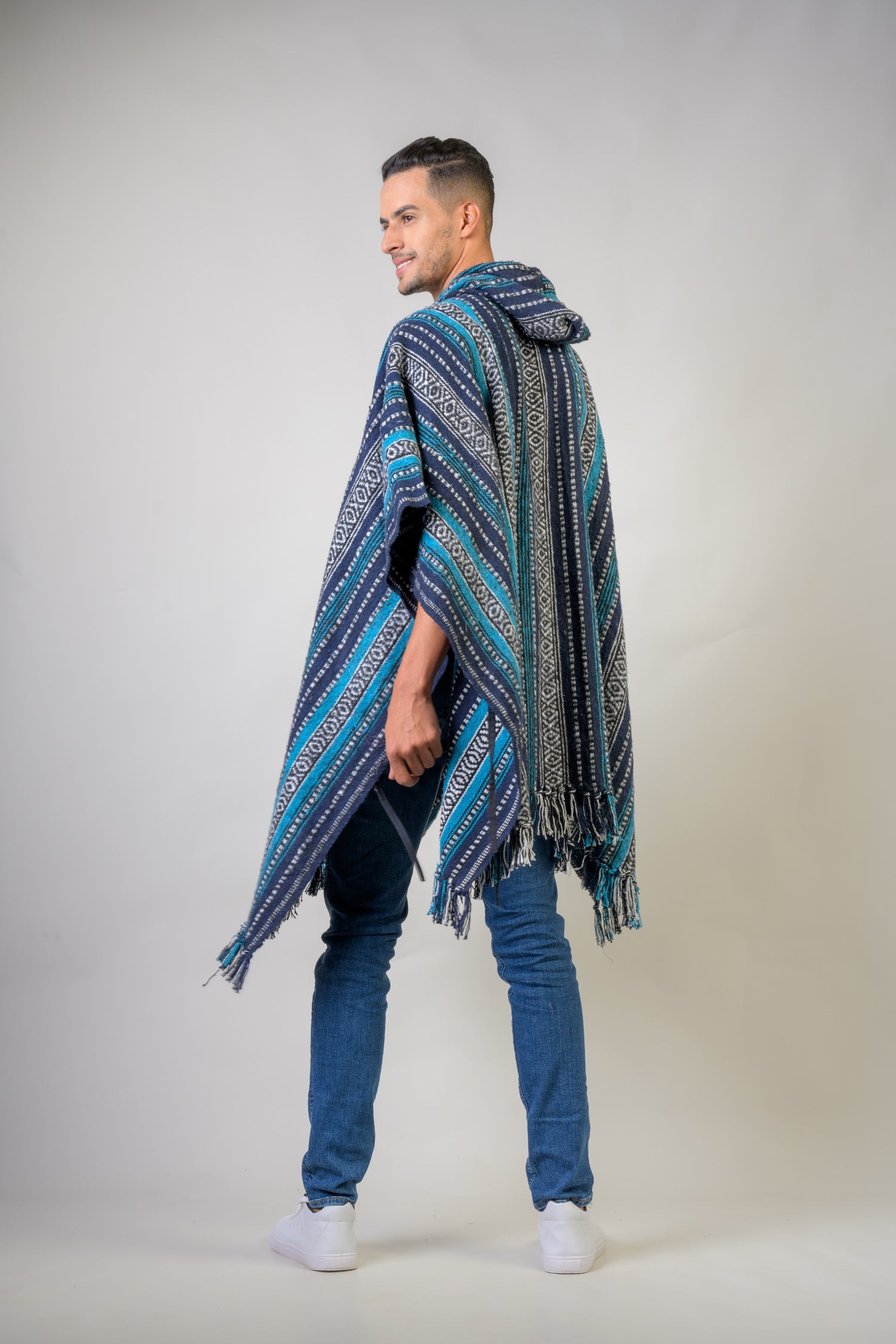 Rhea Pattern Cotton Poncho Black / One Size