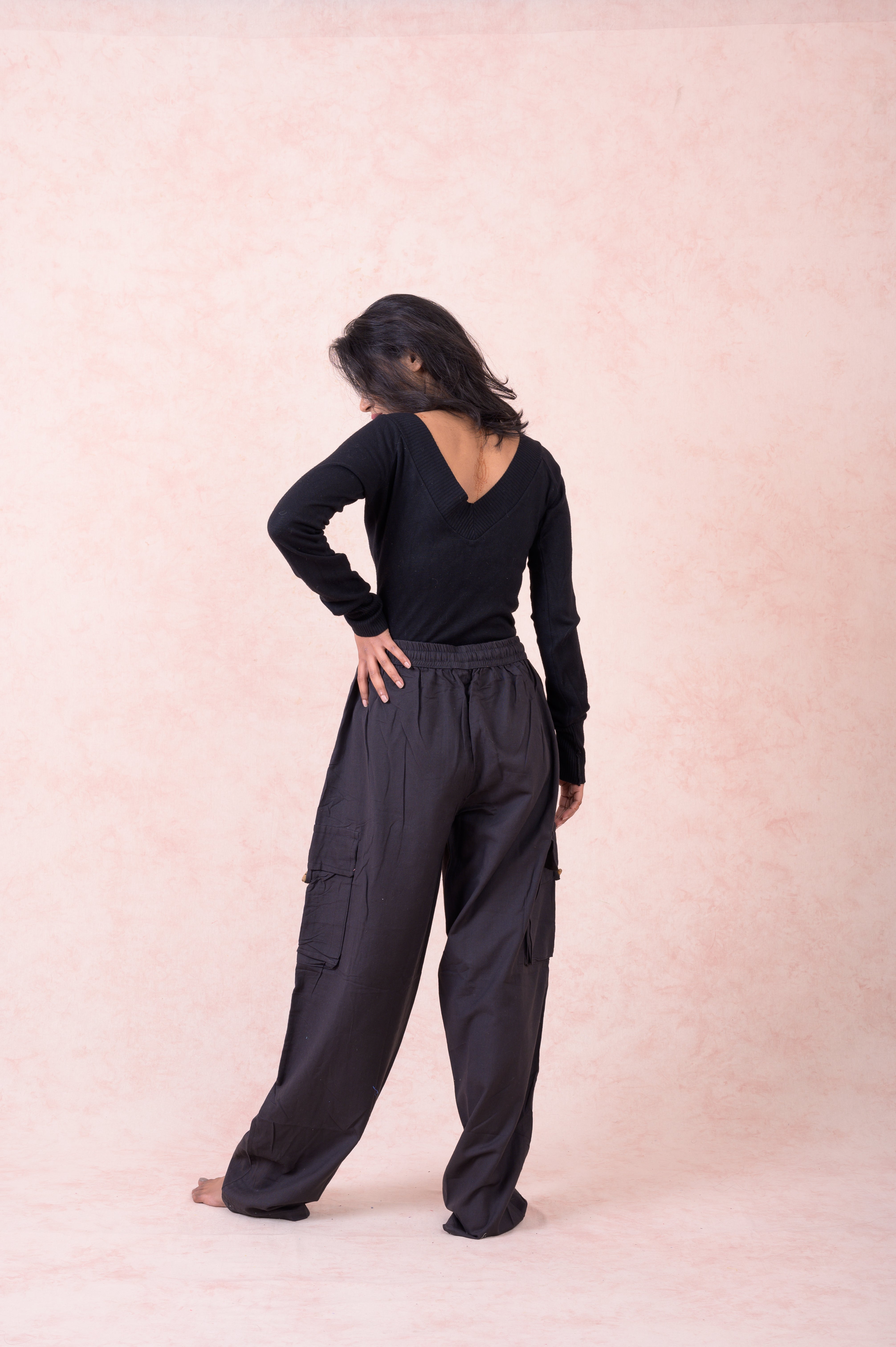 Rhea Solid Cargo Pants Black / 2XLarge