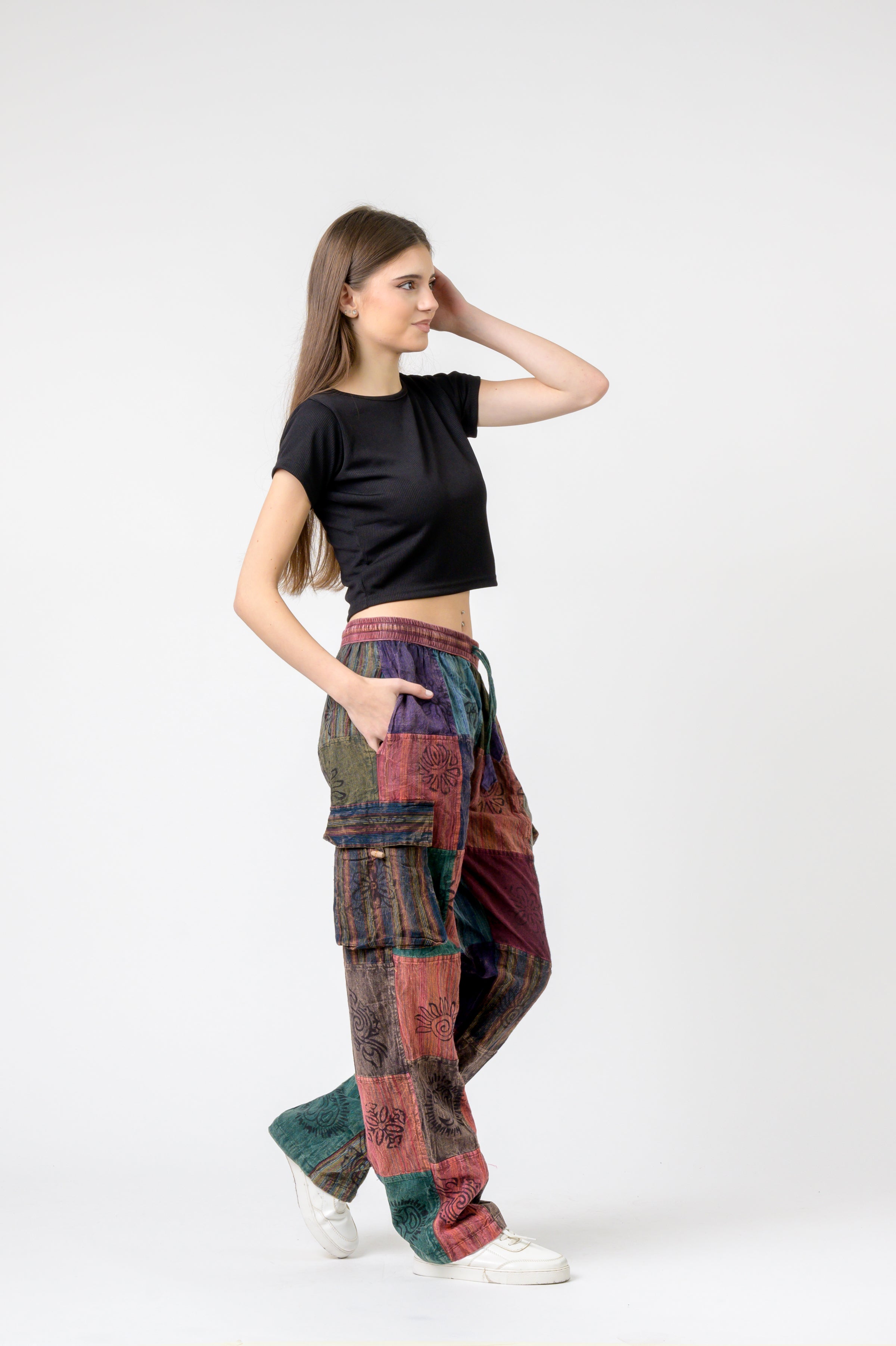 Rhea Mixed Tie-Waist Straight Pants
