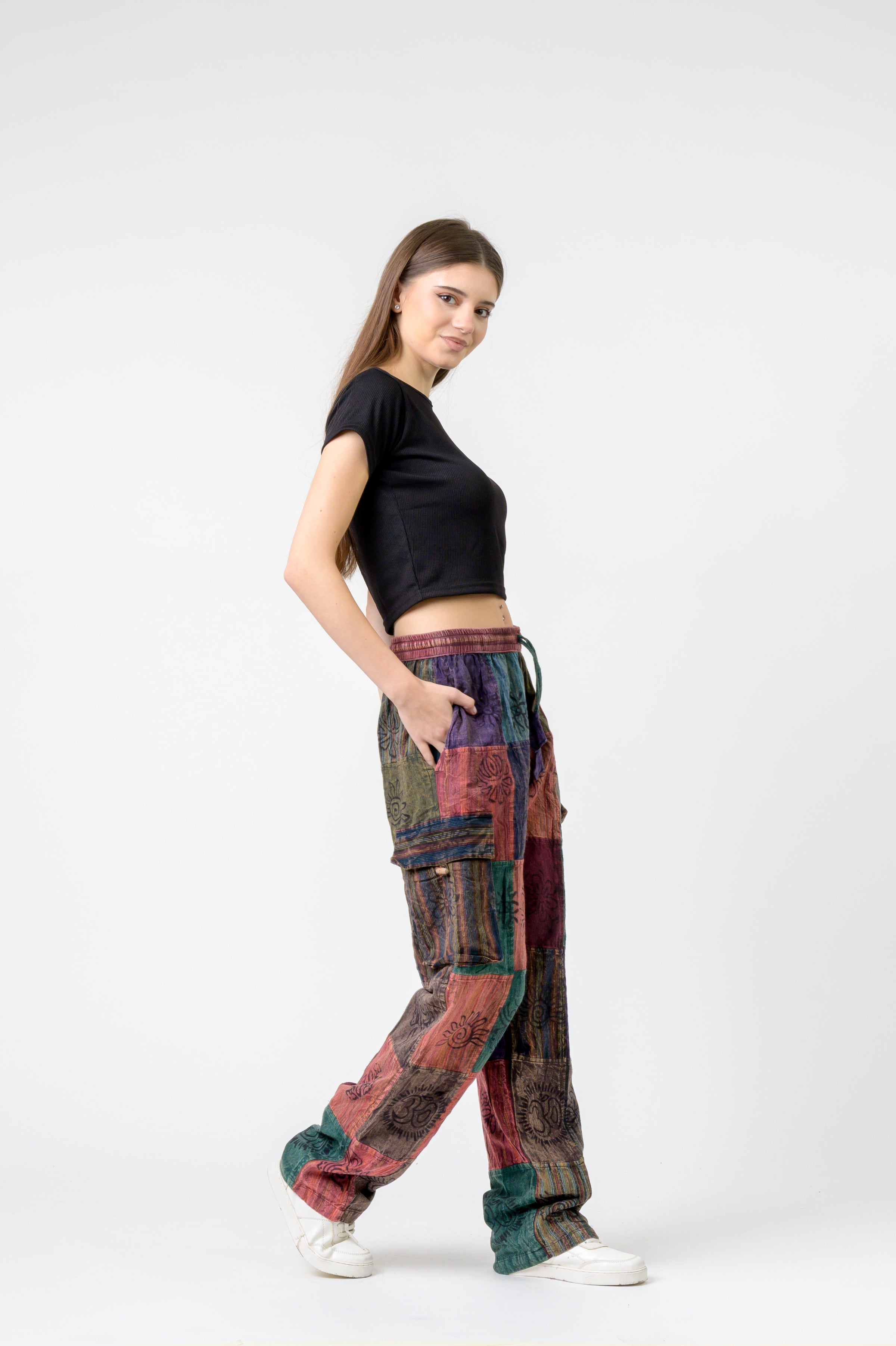 Rhea Mixed Tie-Waist Straight Pants