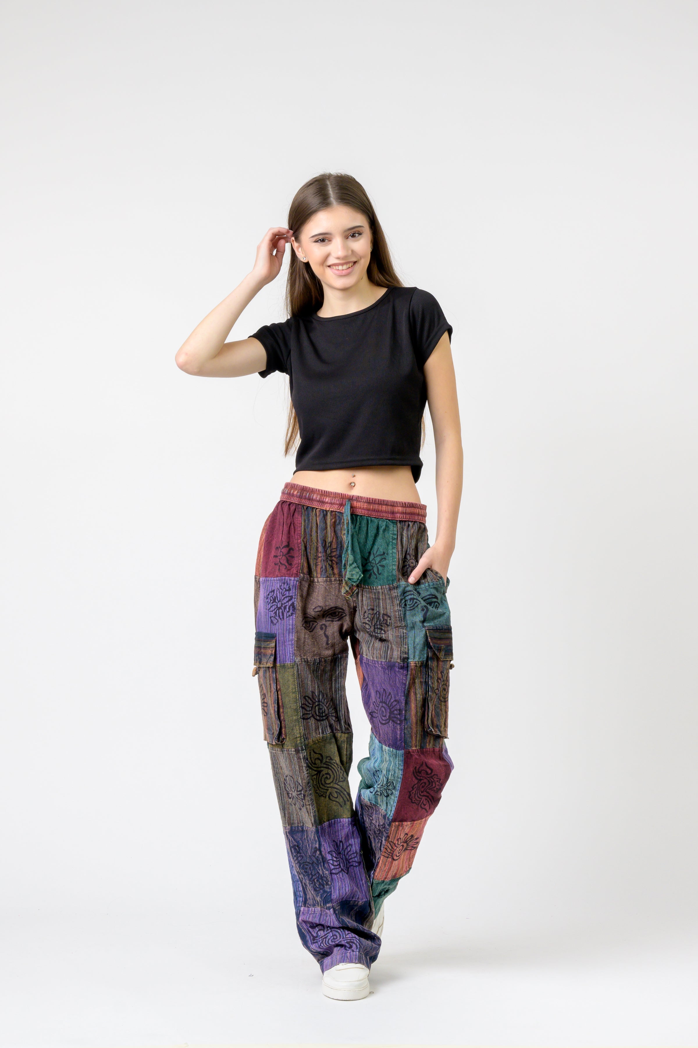 Rhea Mixed Tie-Waist Straight Pants