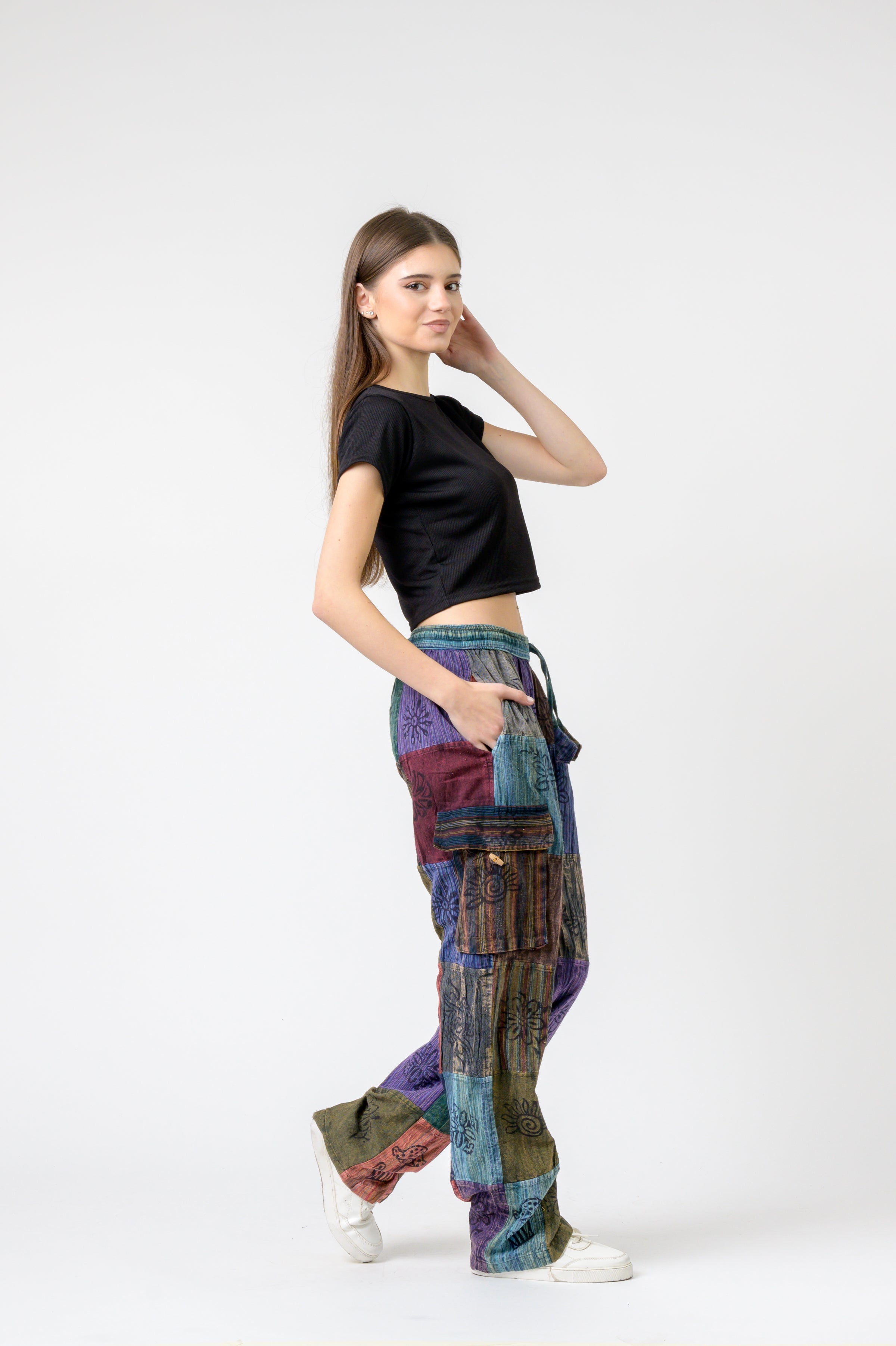 Rhea Mixed Tie-Waist Straight Pants