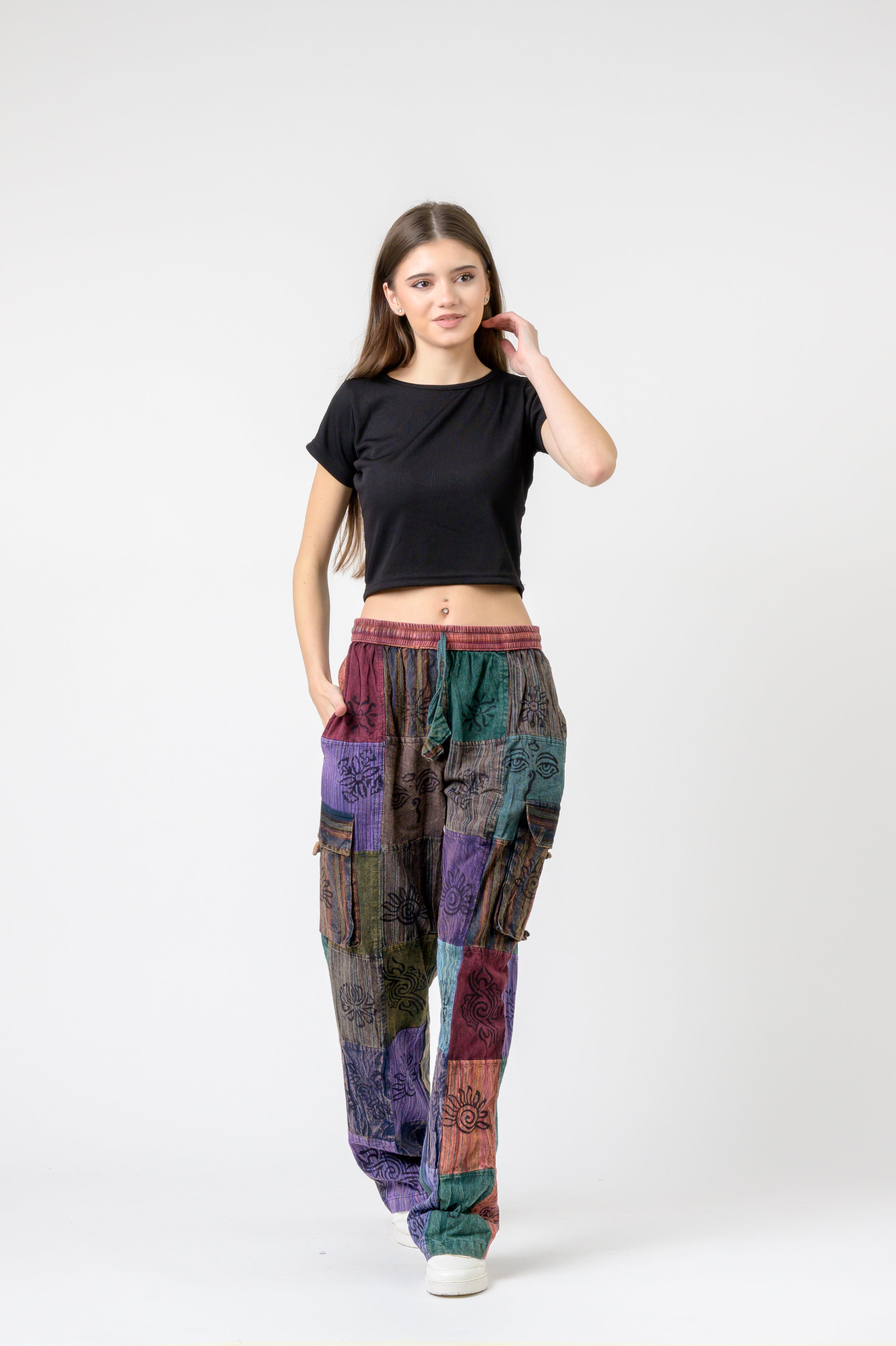 Rhea Mixed Tie-Waist Straight Pants