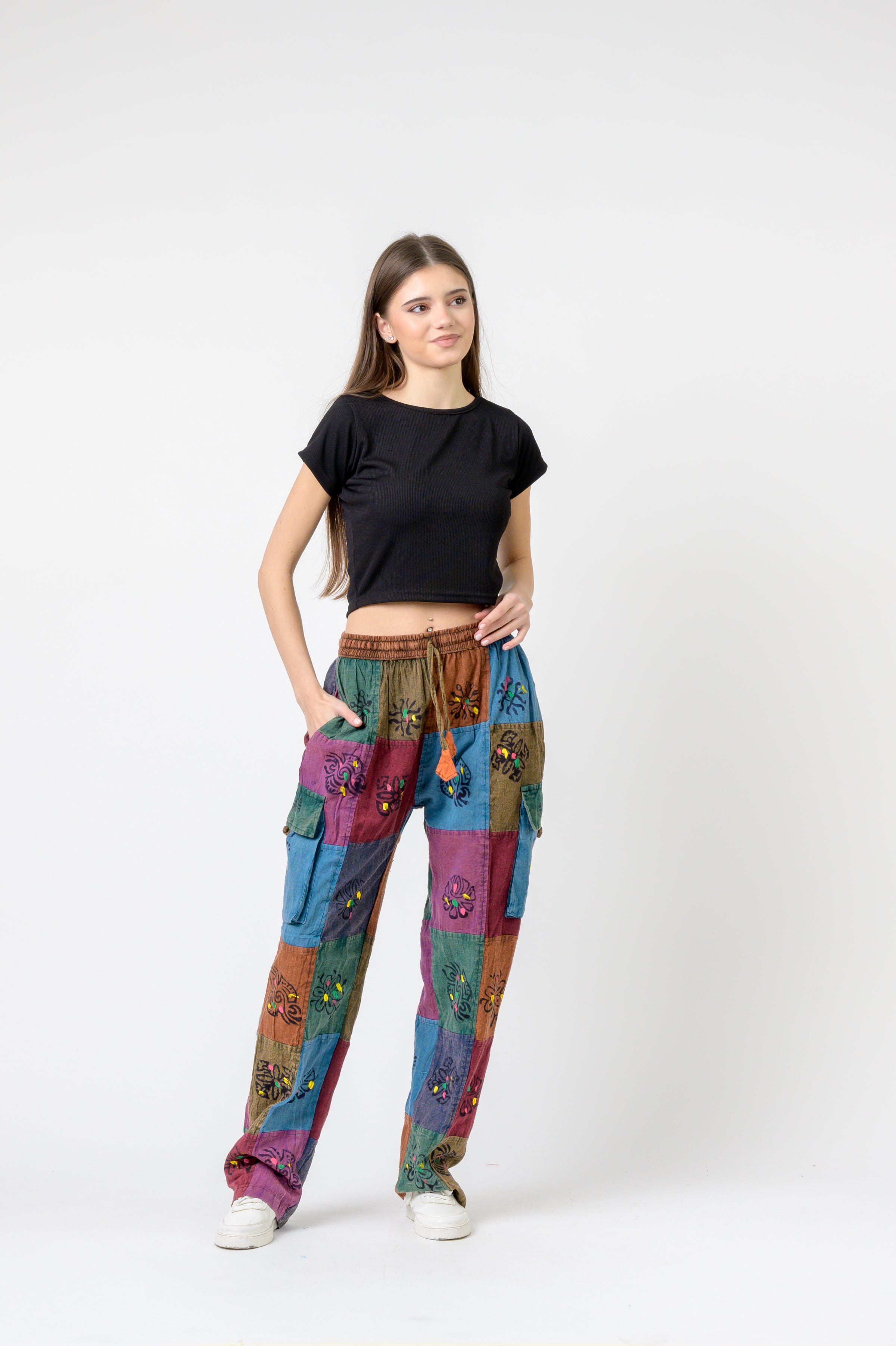 Rhea Mixed Tie-Waist Straight Pants