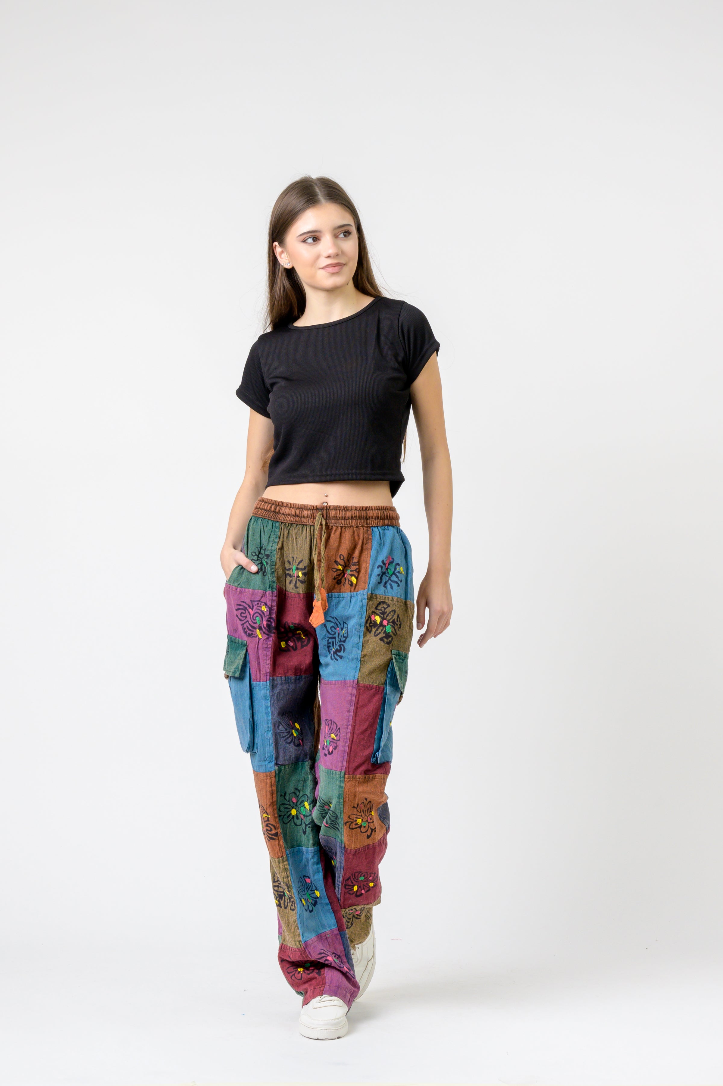 Rhea Mixed Tie-Waist Straight Pants