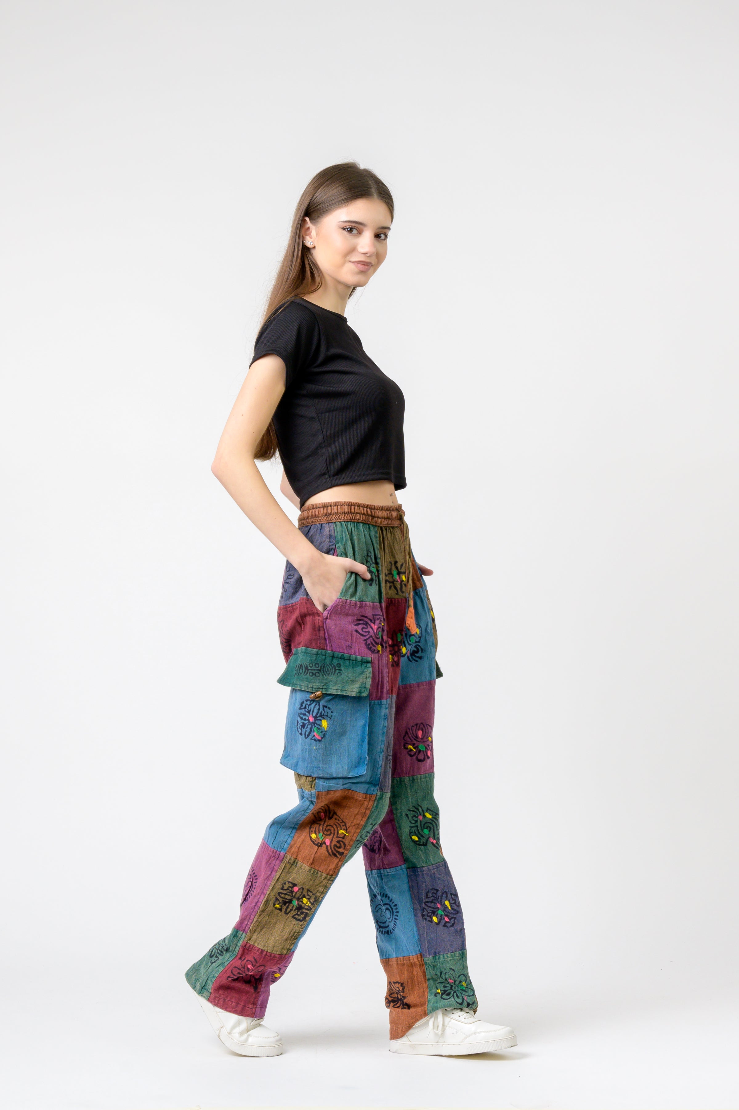 Rhea Mixed Tie-Waist Straight Pants