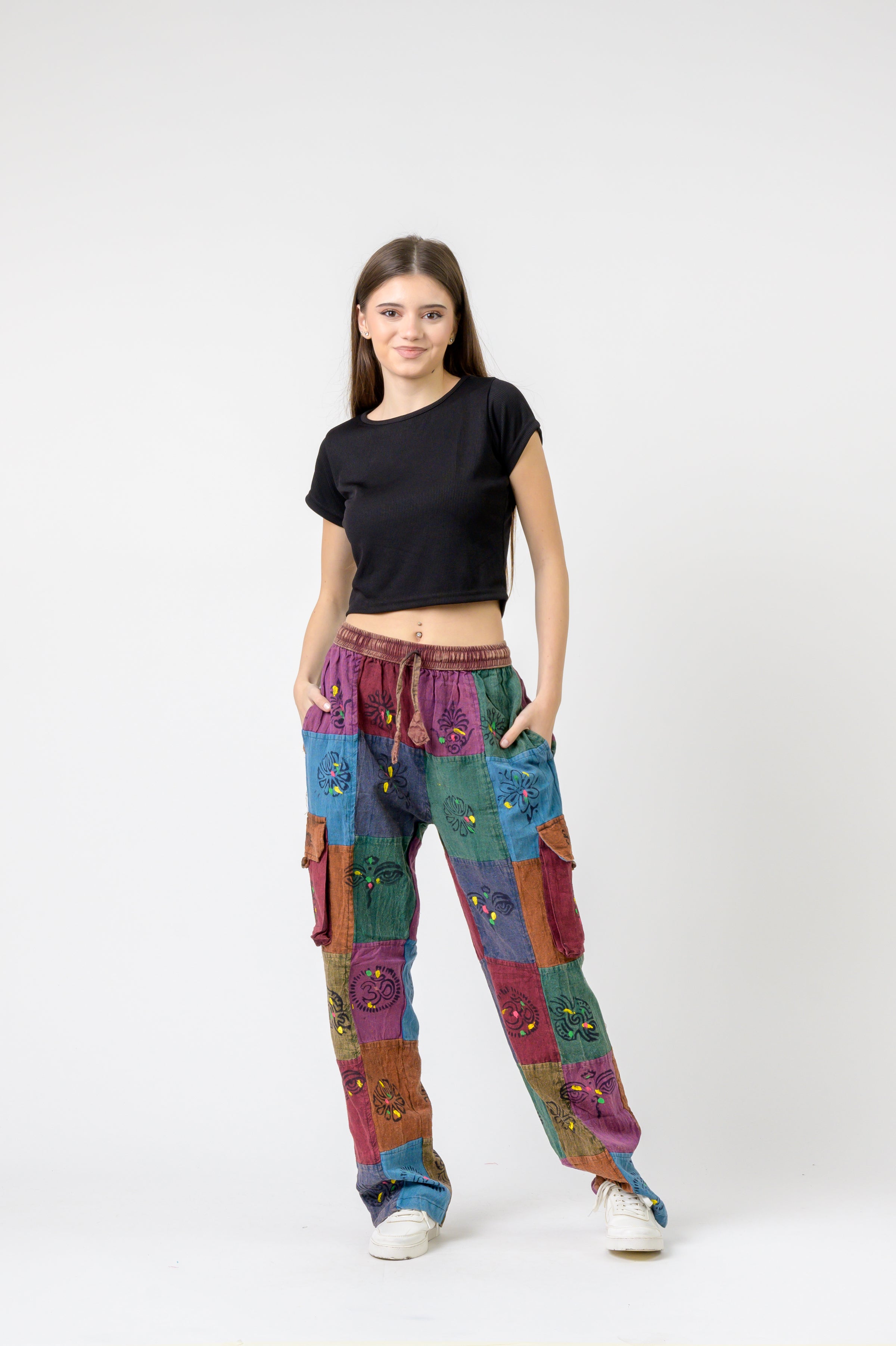 Rhea Mixed Tie-Waist Straight Pants