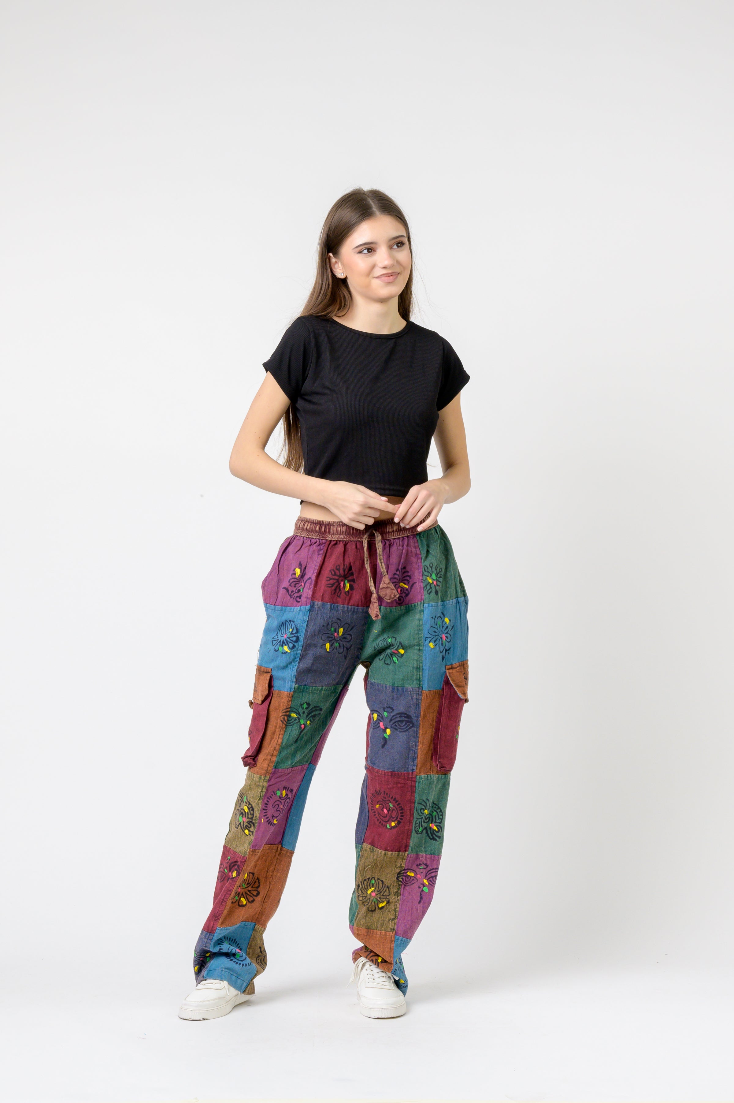 Rhea Mixed Tie-Waist Straight Pants