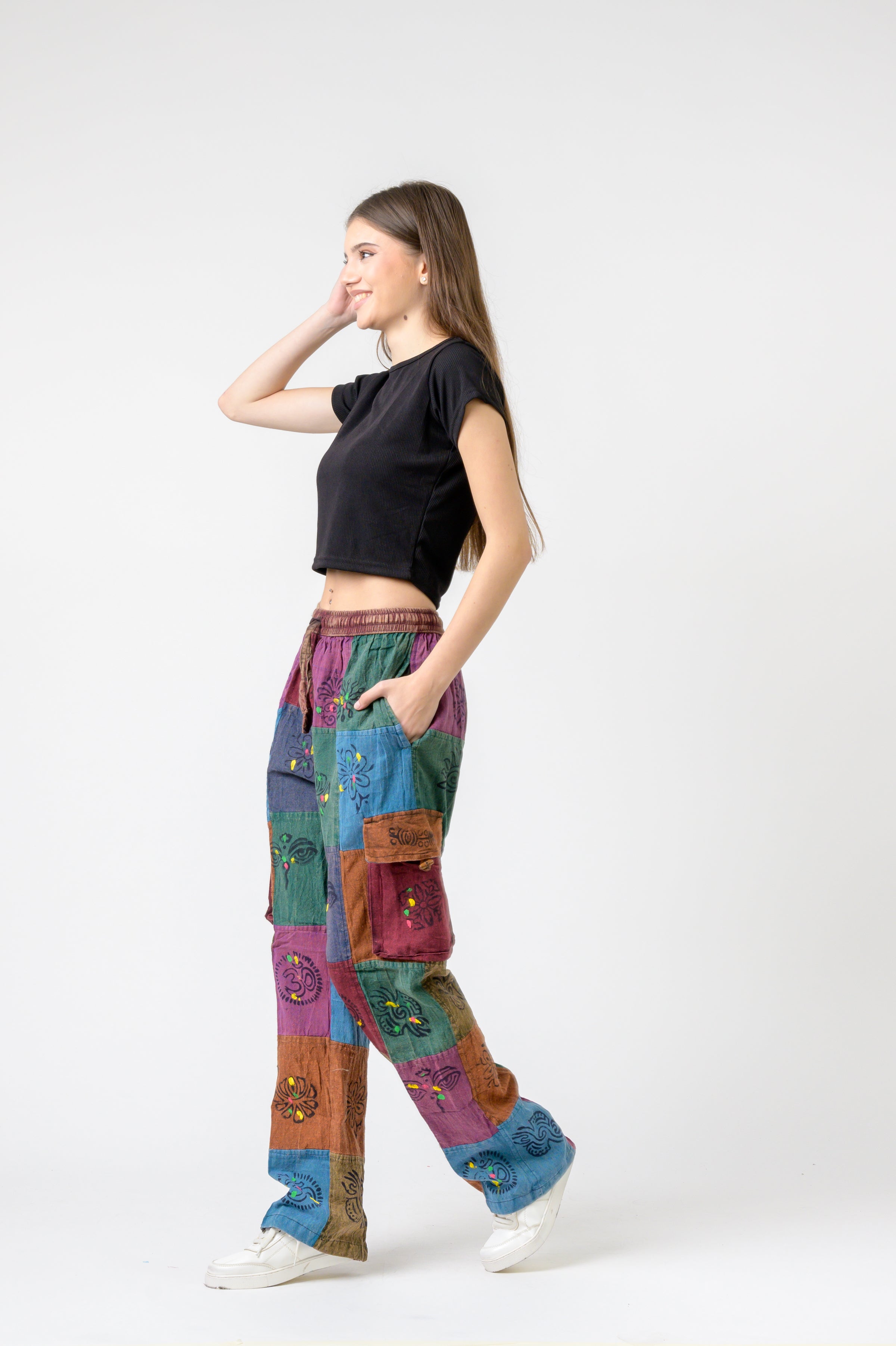 Rhea Mixed Tie-Waist Straight Pants